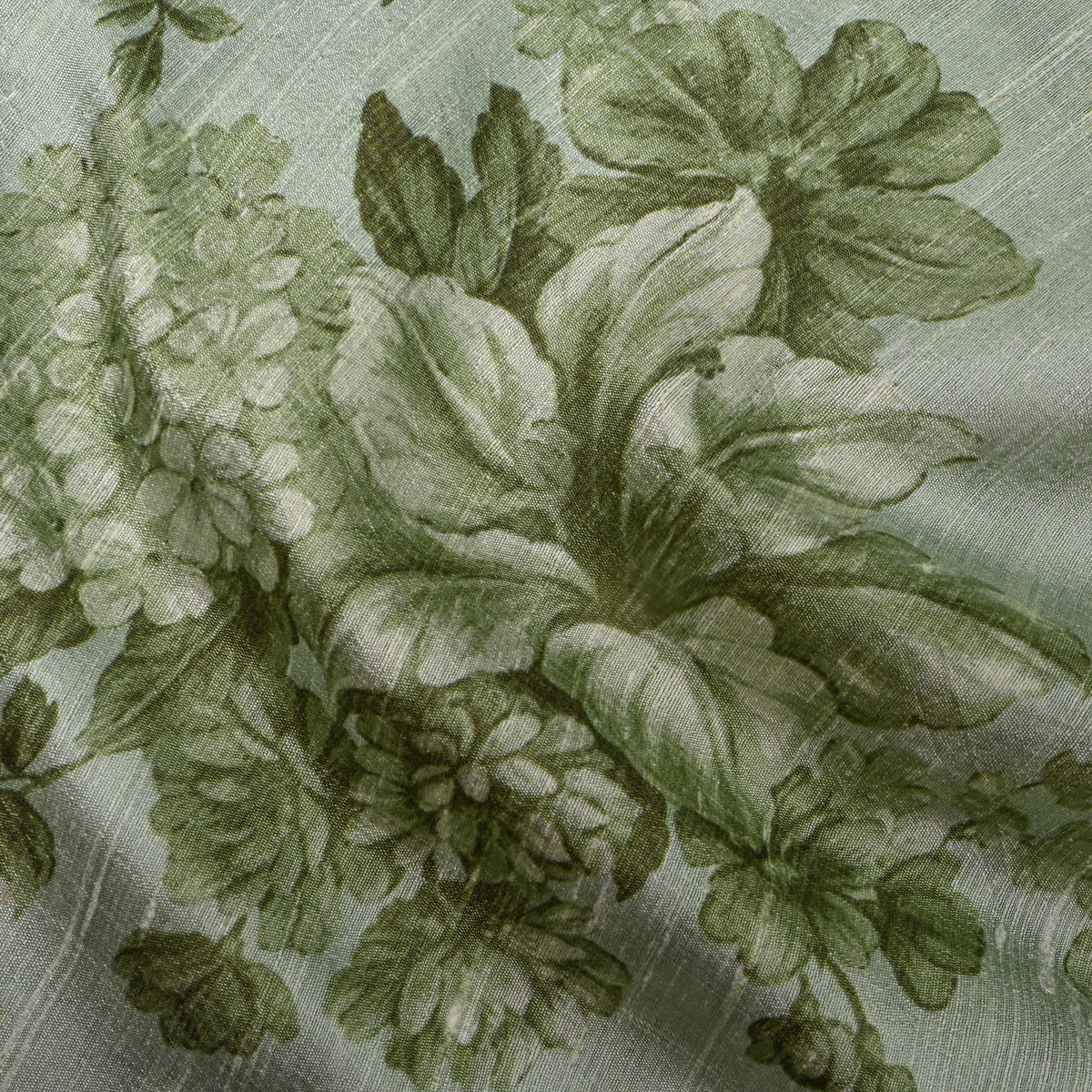 Pistachio Green Tonal Floral Digital Print Tussar Silk Fabric