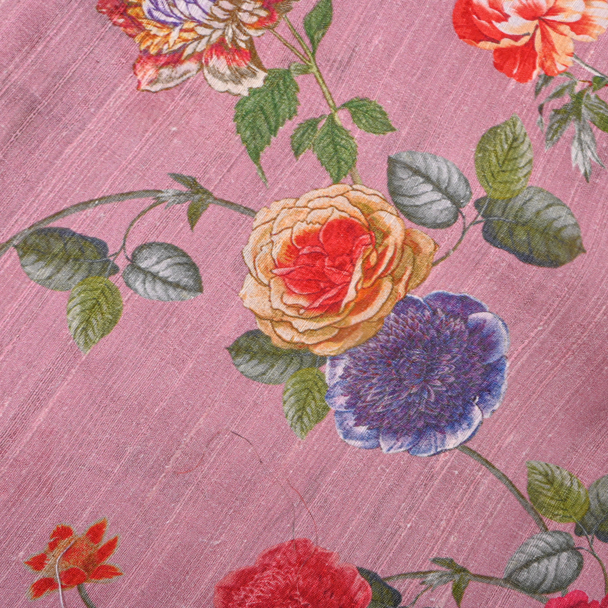 Mauve Pink Rose Trail Digital Print Raw Silk Fabric