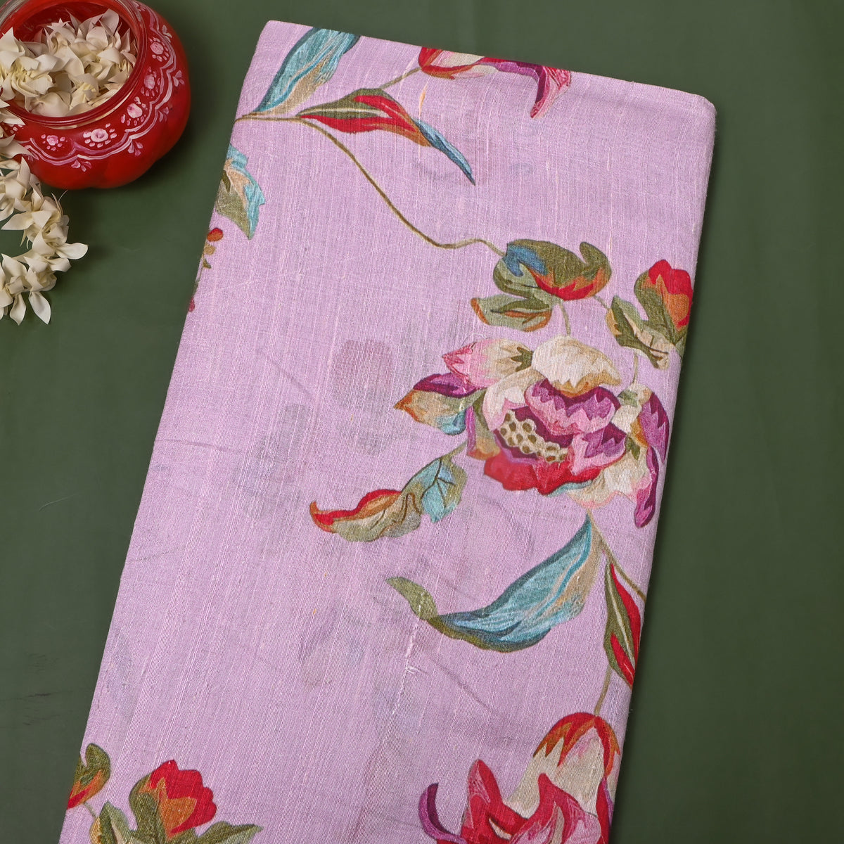 Wisteria Purple Floral Vine Digital Print Tussar Silk Fabric