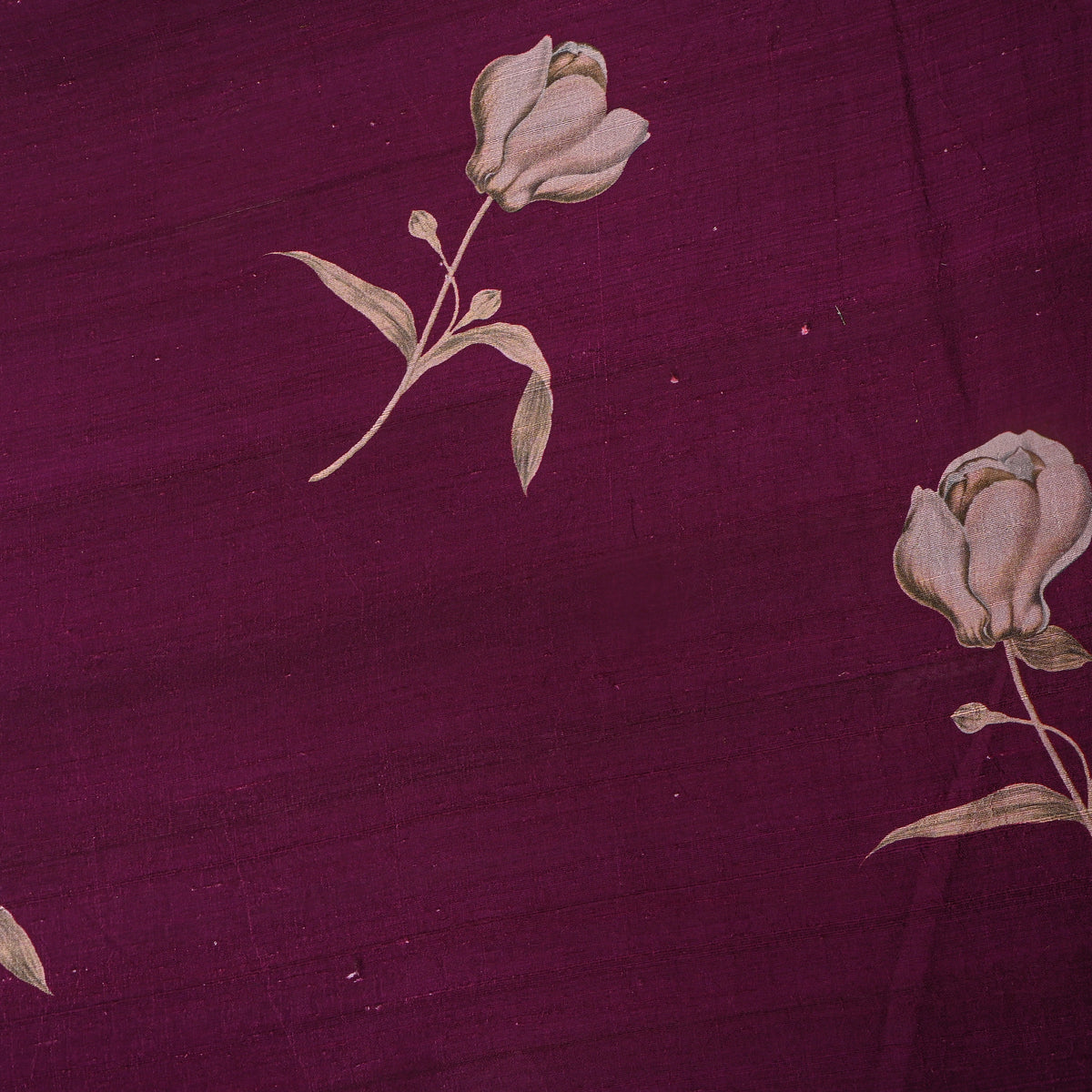 Peony Magenta Tulip Digital Print Raw Silk Fabric