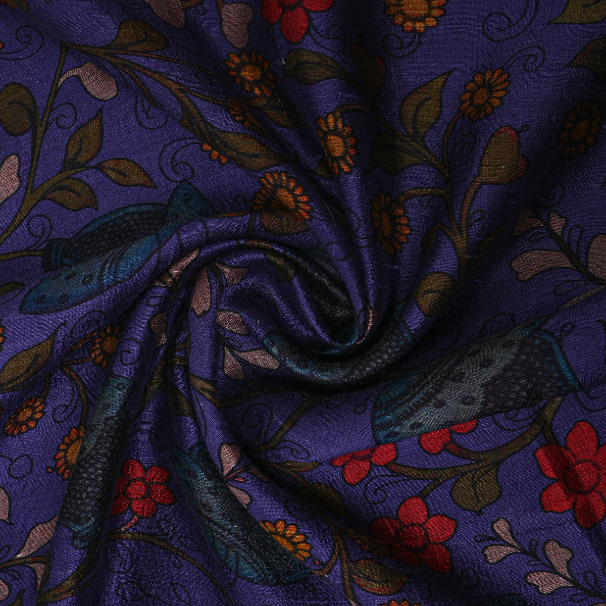 Amethyst Floral Digital Print Raw Silk Fabric