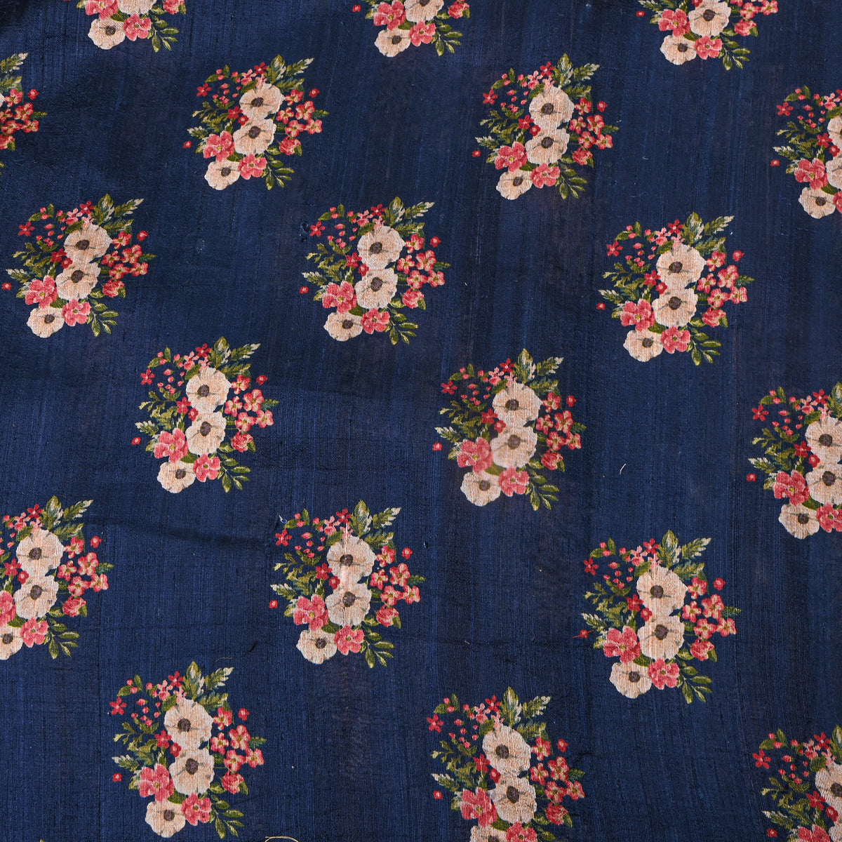Nightfall Blue Floral Bouquet Digital Print Tussar Silk Fabric