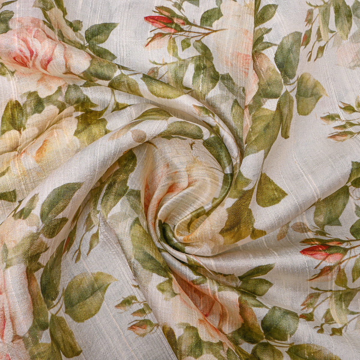 Alabaster Pink Rose Digital Print Tussar Silk Fabric