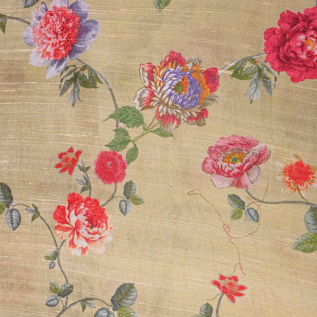 Pistachio Rose Vine Digital Print Raw Silk Fabric