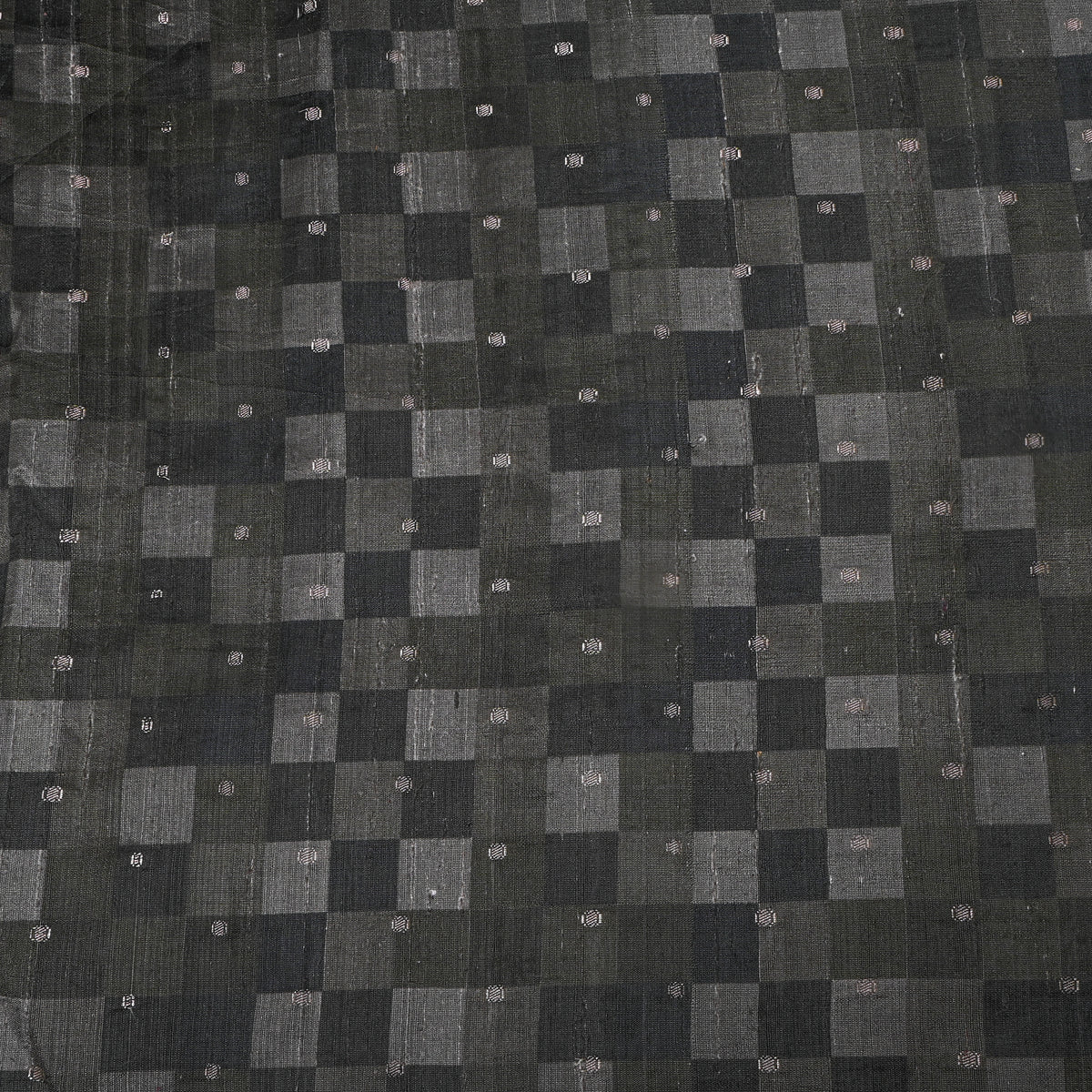 Charcoal Check Plain Raw Silk Fabric
