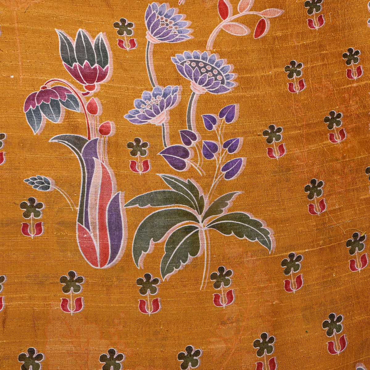 Lemon Floral Digital Print Raw Silk Fabric