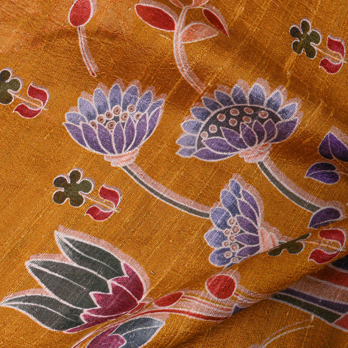 Lemon Floral Digital Print Raw Silk Fabric