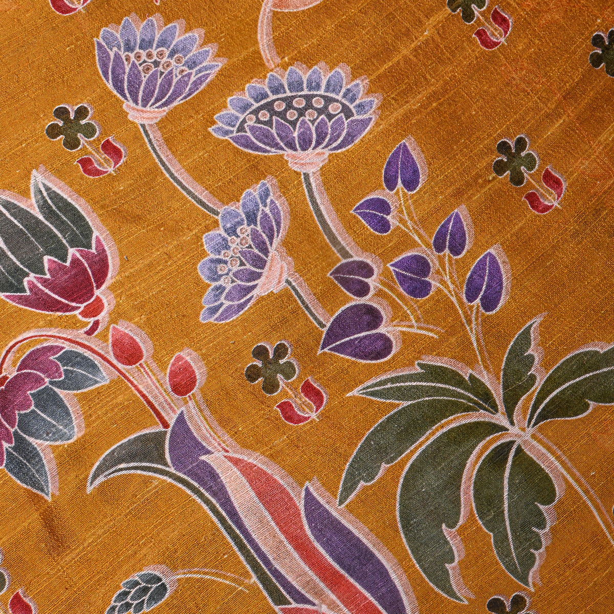 Lemon Floral Digital Print Raw Silk Fabric