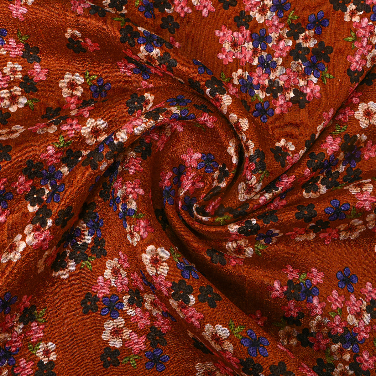 Rust Orange Blossom Cluster Print Silk Fabric
