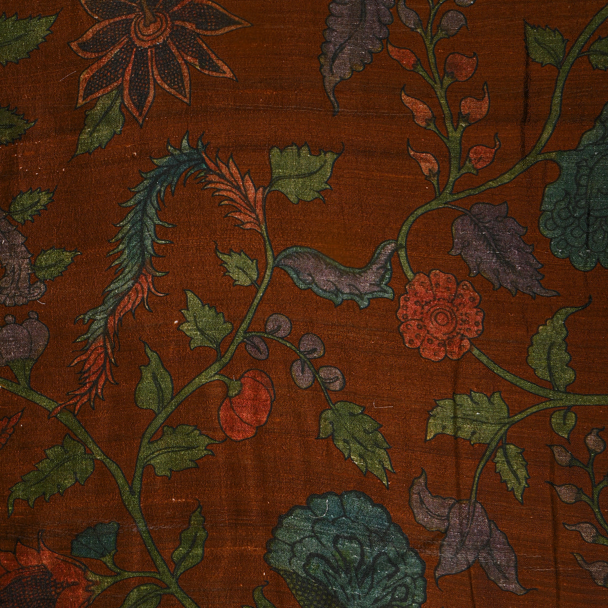 Coffee Floral Digital Print Raw Silk Fabric