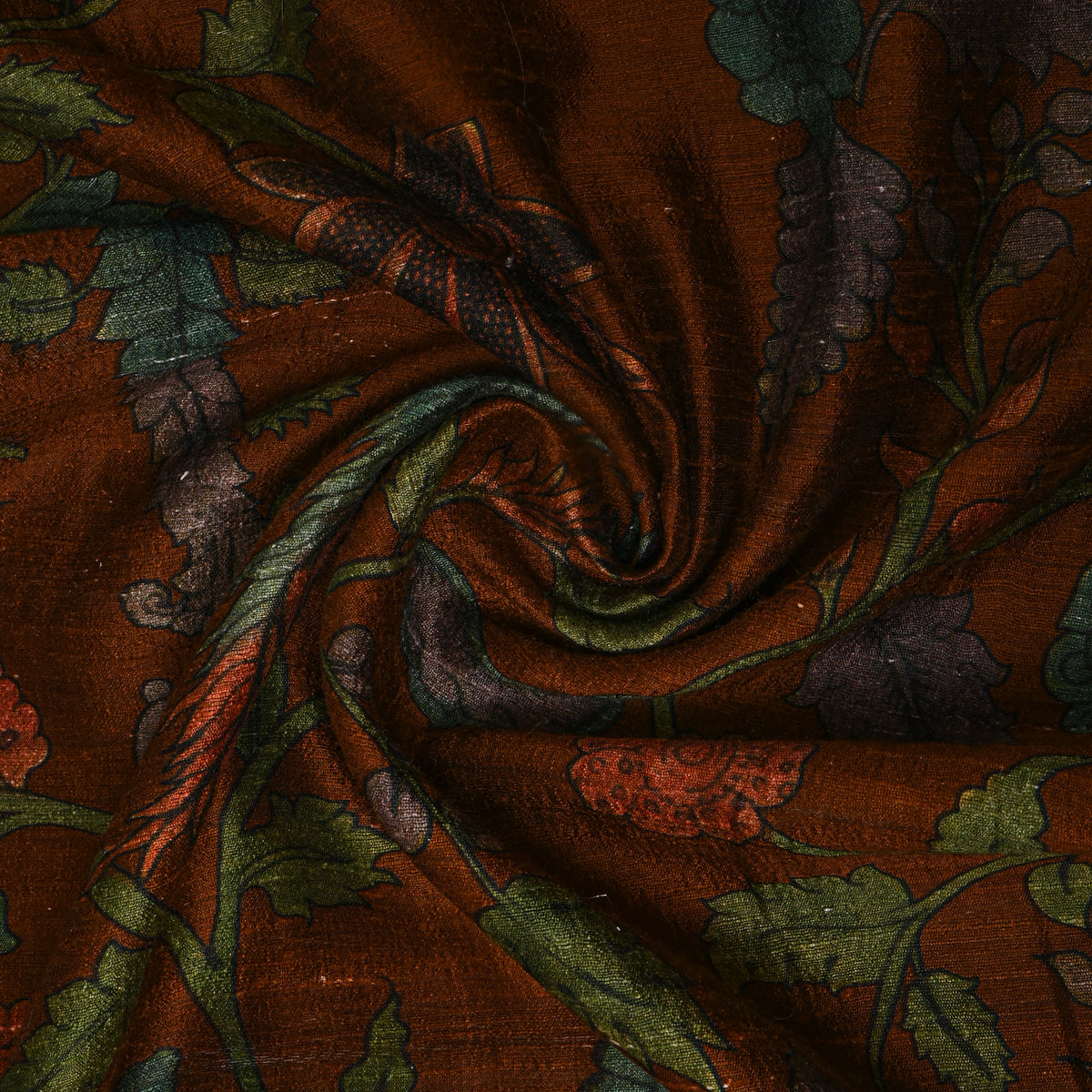 Coffee Floral Digital Print Raw Silk Fabric