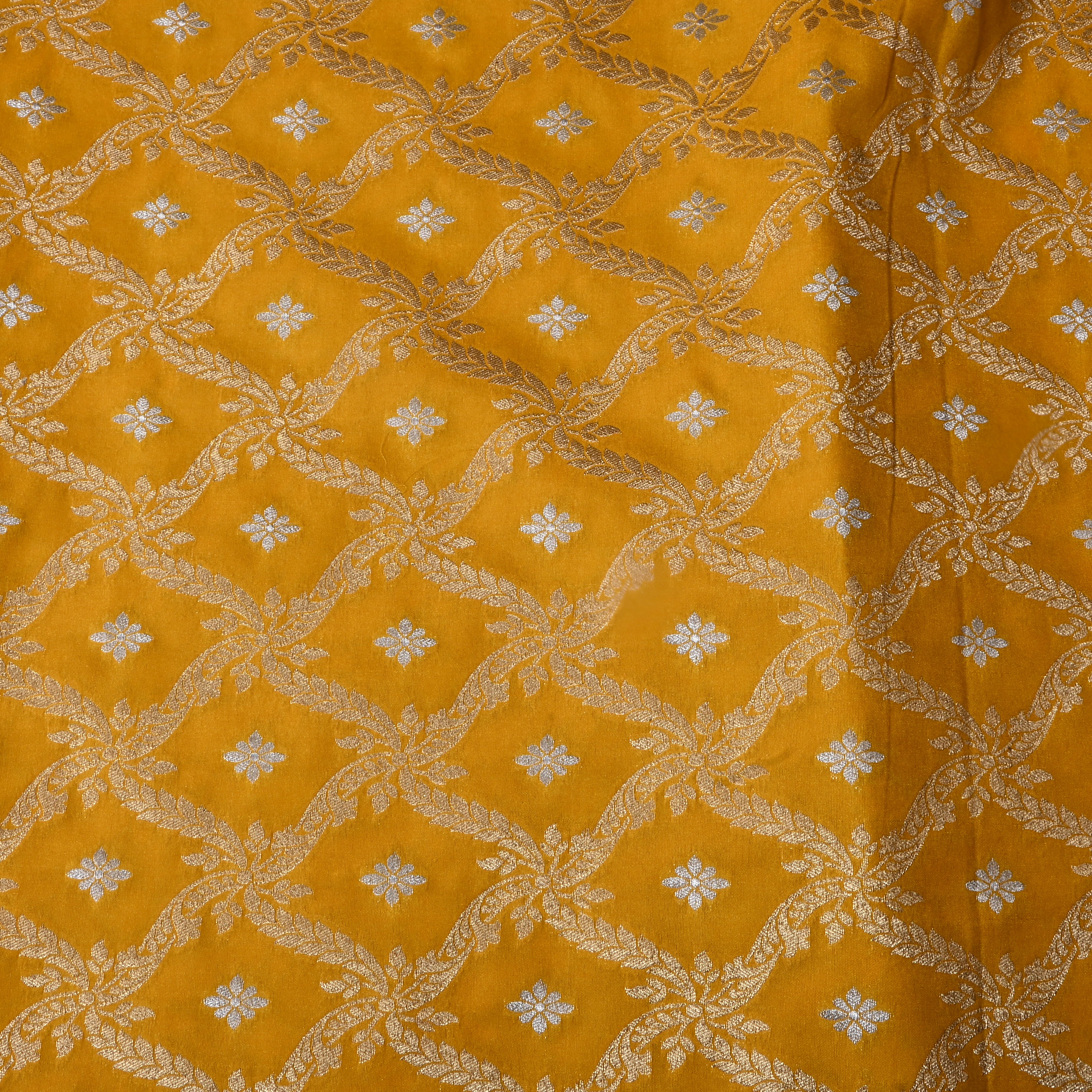 Cyber Yellow Floral Jamawar Silk Fabric