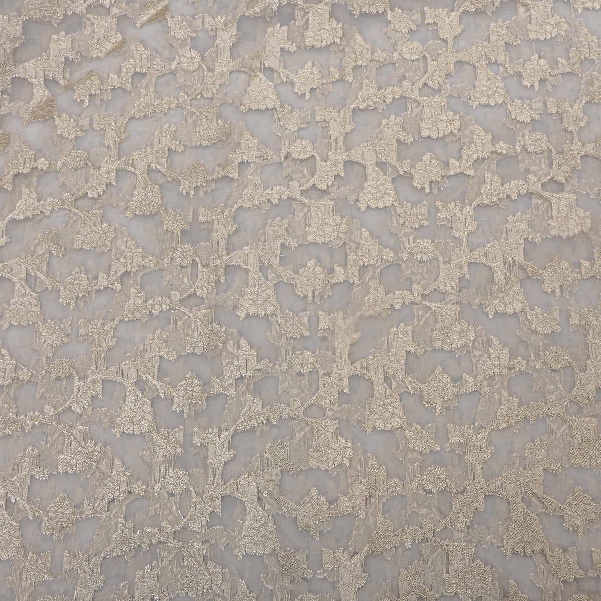White And Gold Embroidery Jamawar Organza Fabric
