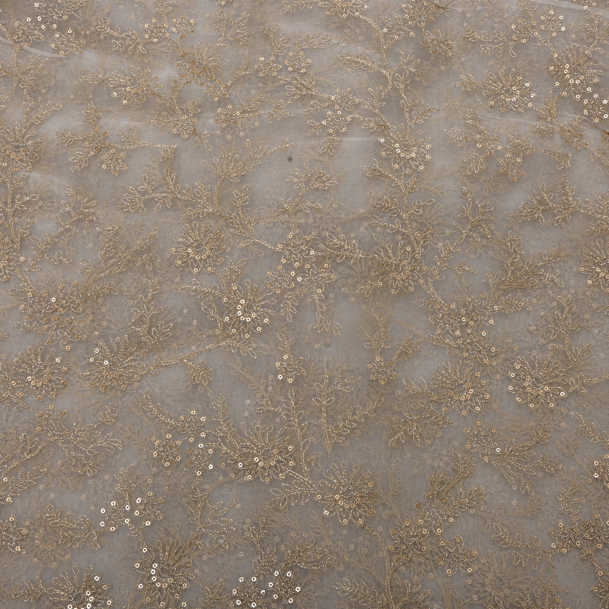 White Gold Sequin Jaal Organza Fabric