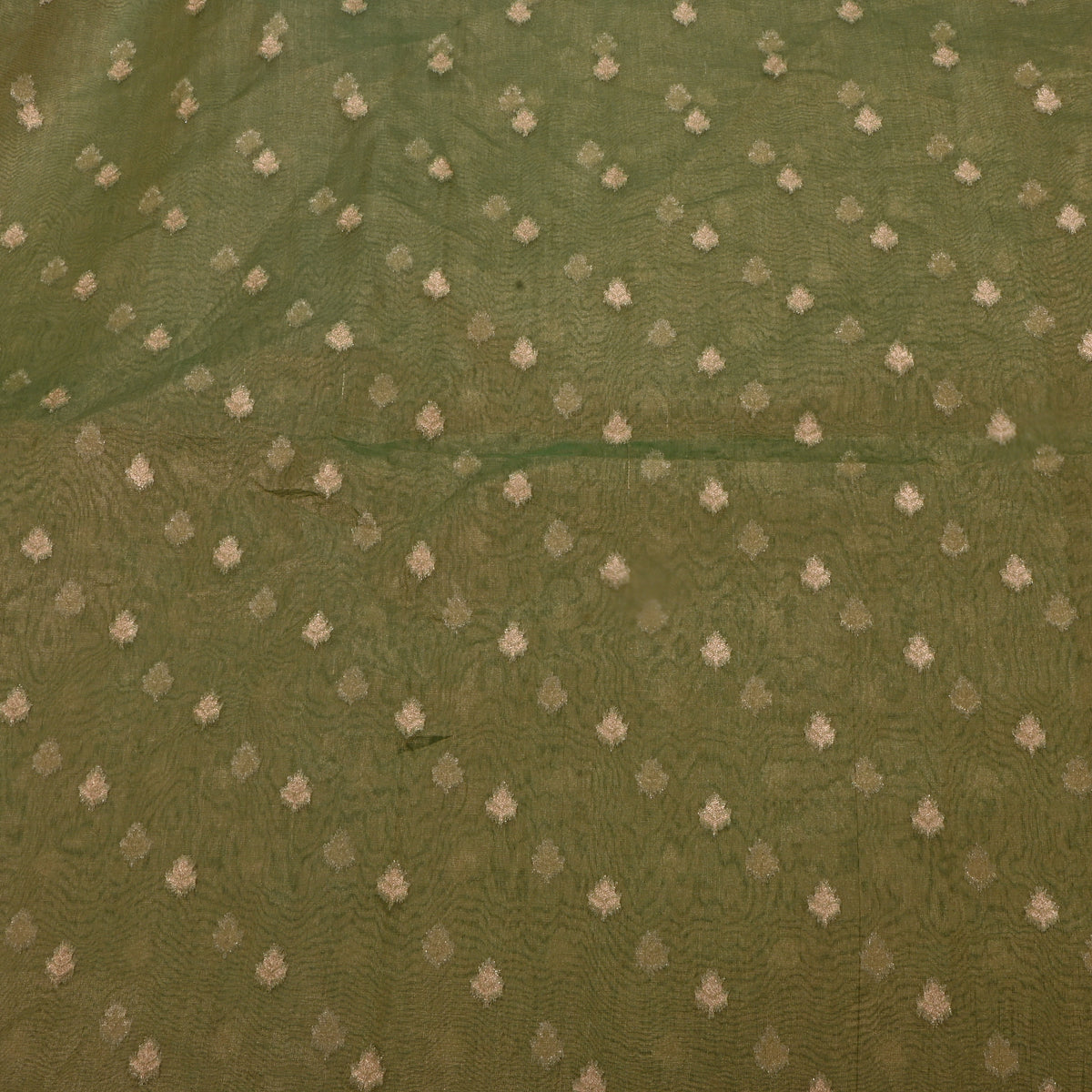 Green Gold Butti Self Weave Jamawar Tissue Fabric