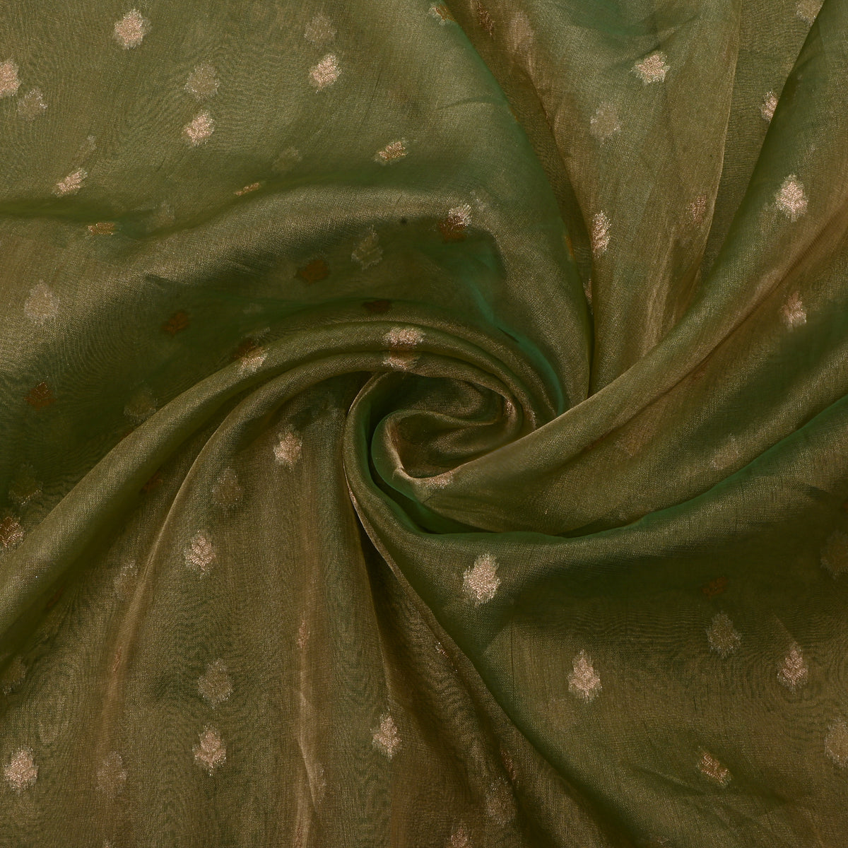 Green Gold Butti Self Weave Jamawar Tissue Fabric