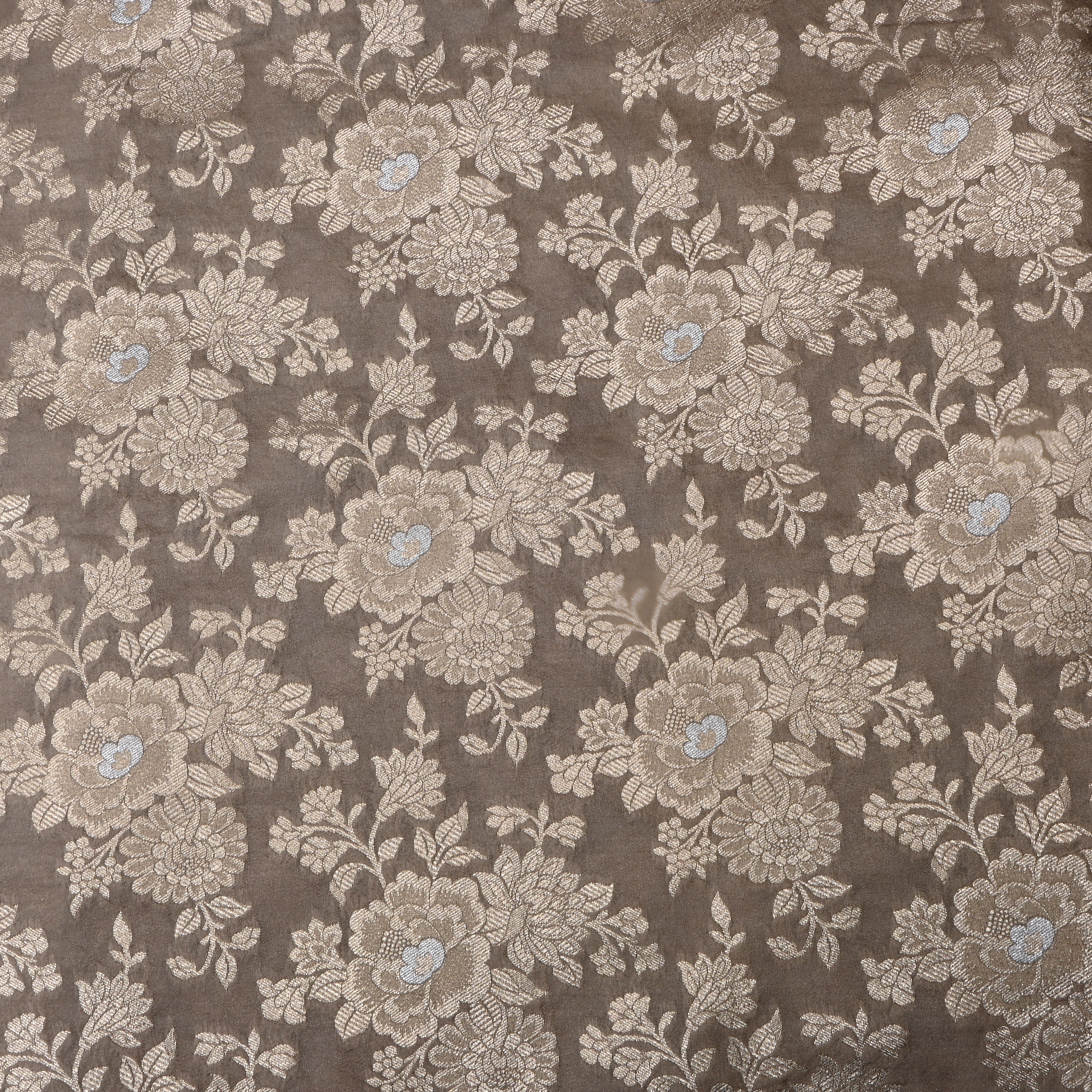 Earthy Green Floral Jamawar Silk Fabric