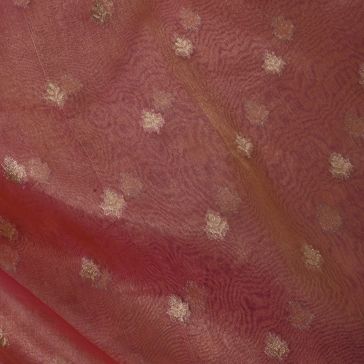 Rose Pink Gold Butti Self Weave Jamawar Tissue Fabric