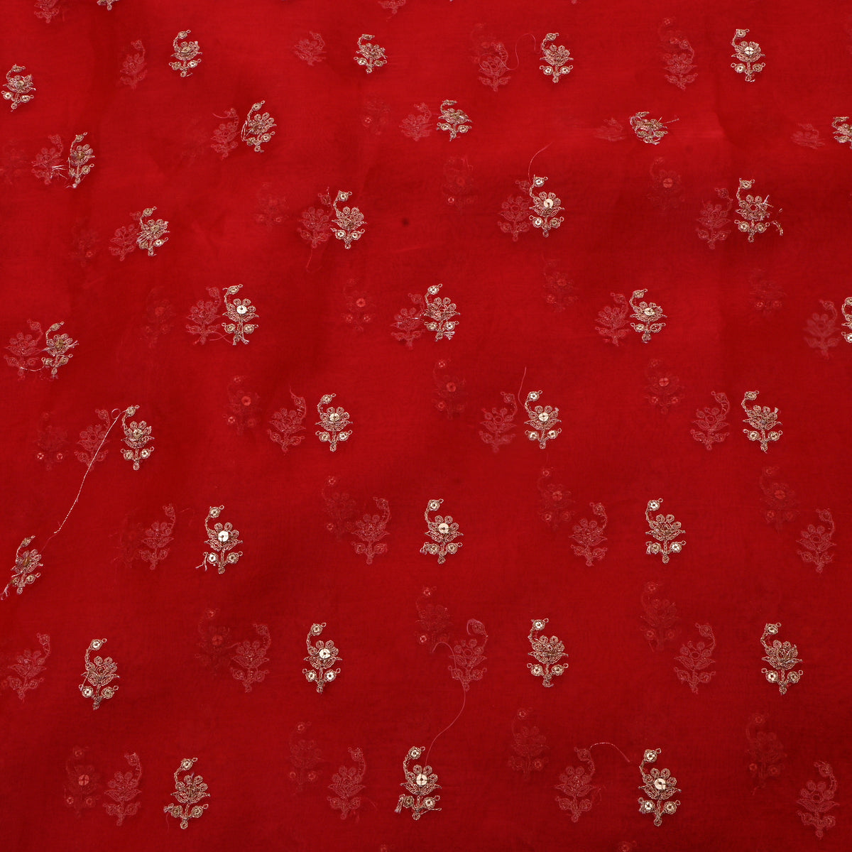 Red Gold Sequin Floral Butti Organza Fabric