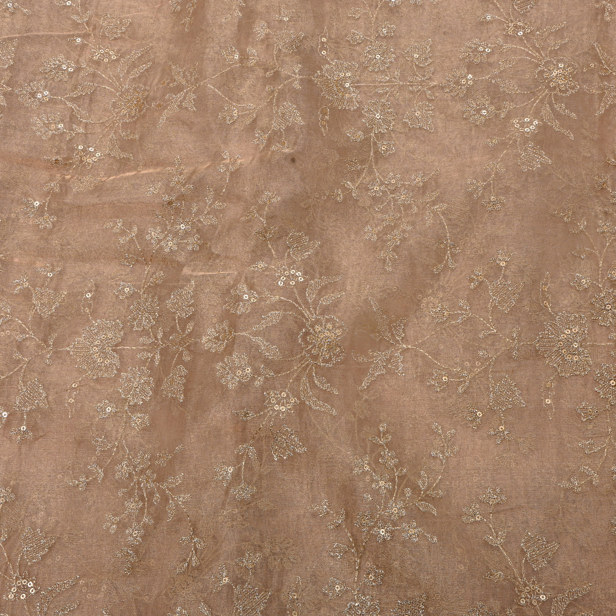 Oat Beige Gold Zari Jaal Tissue Fabric