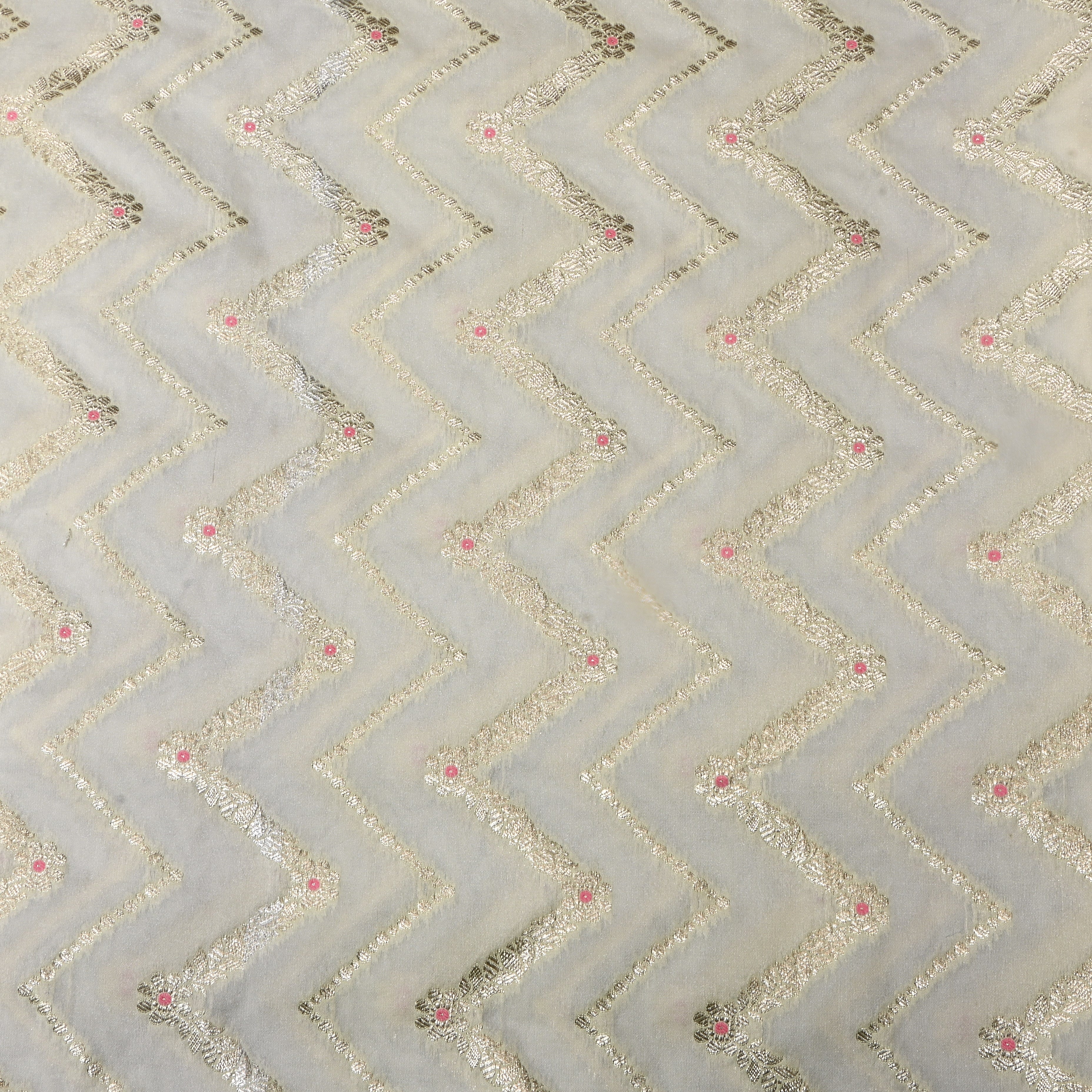 Soft White Jamawar Silk Fabric