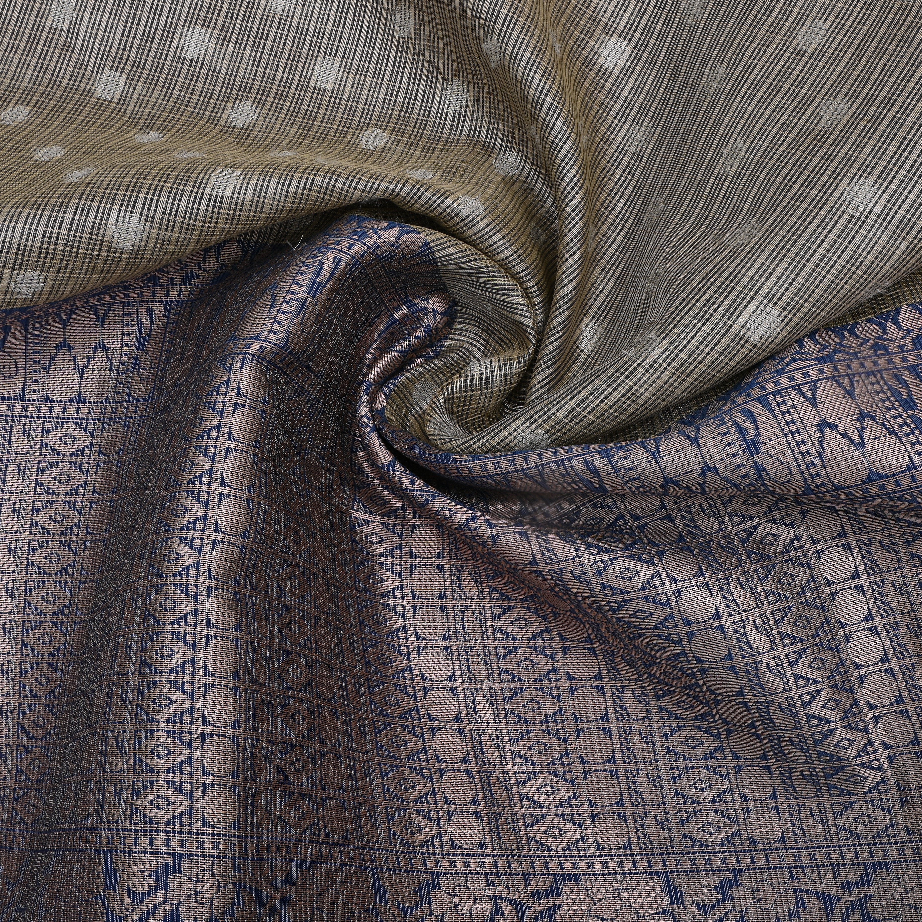 Charcoal Ivory Polka Ikat Jamawar Fabric