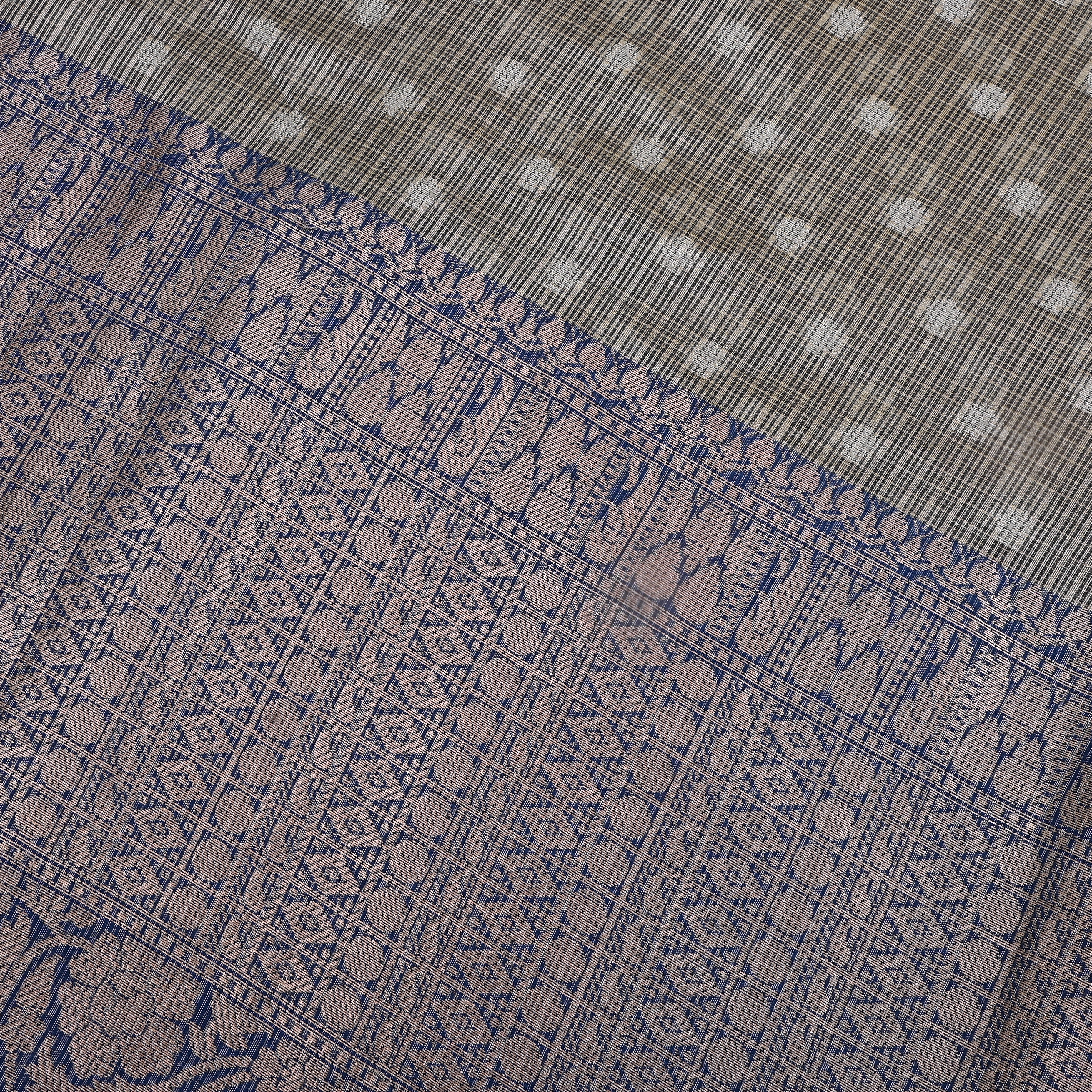 Charcoal Ivory Polka Ikat Jamawar Fabric