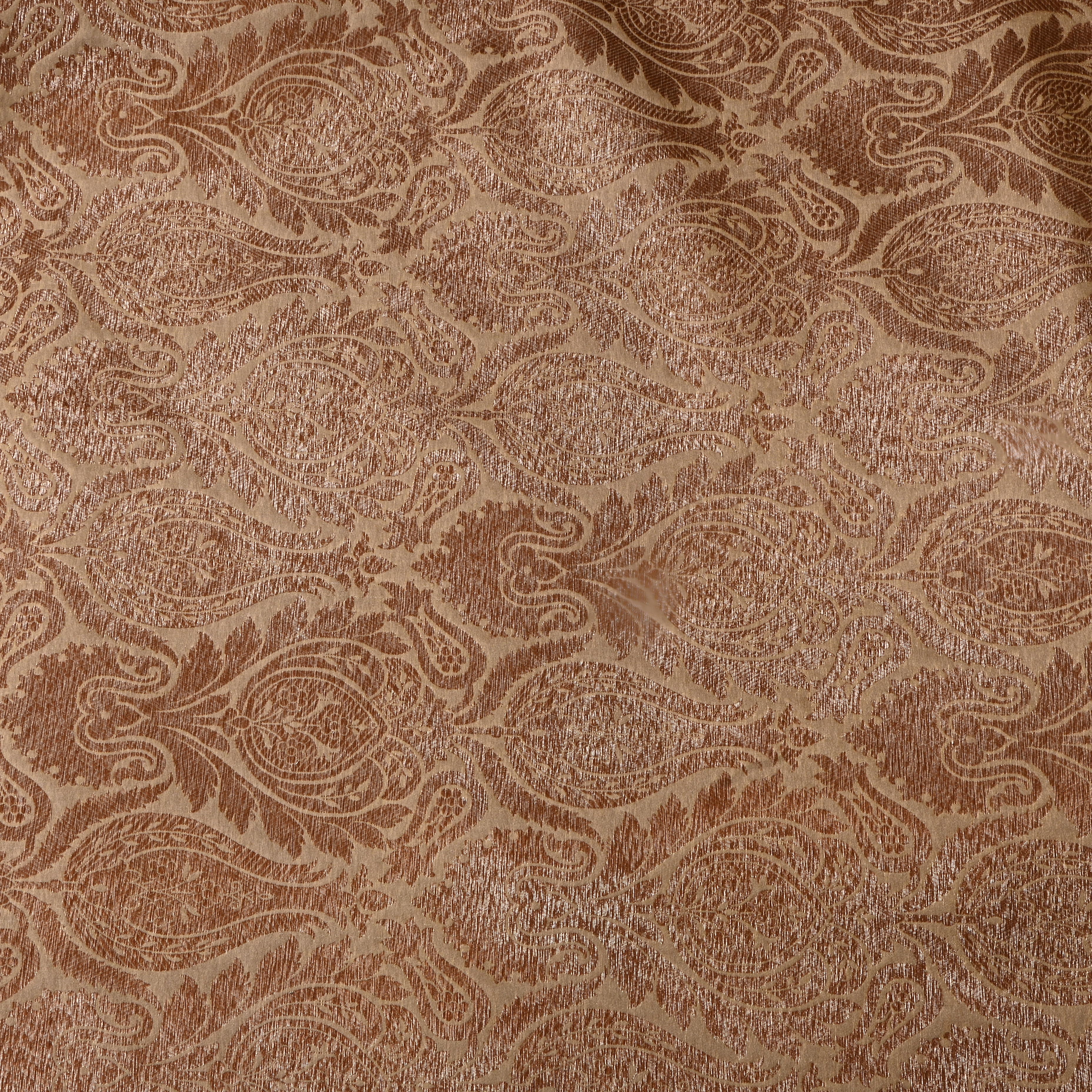 Golden Beige Floral Jamawar Silk Fabric