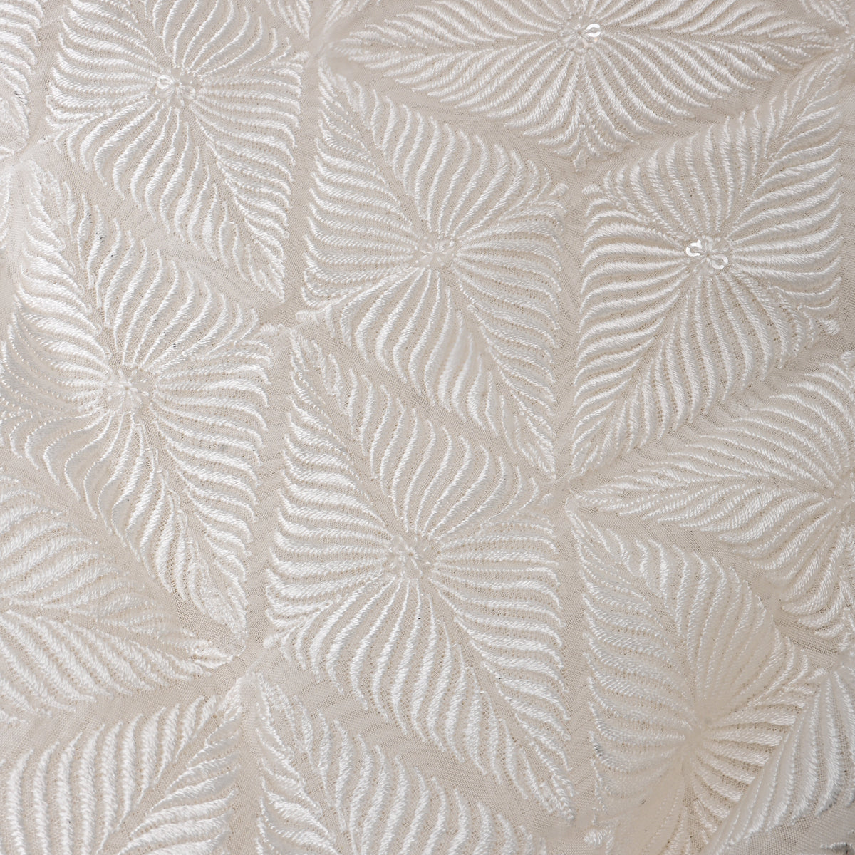 Chalk White Geometric Thread Work Organza Fabric