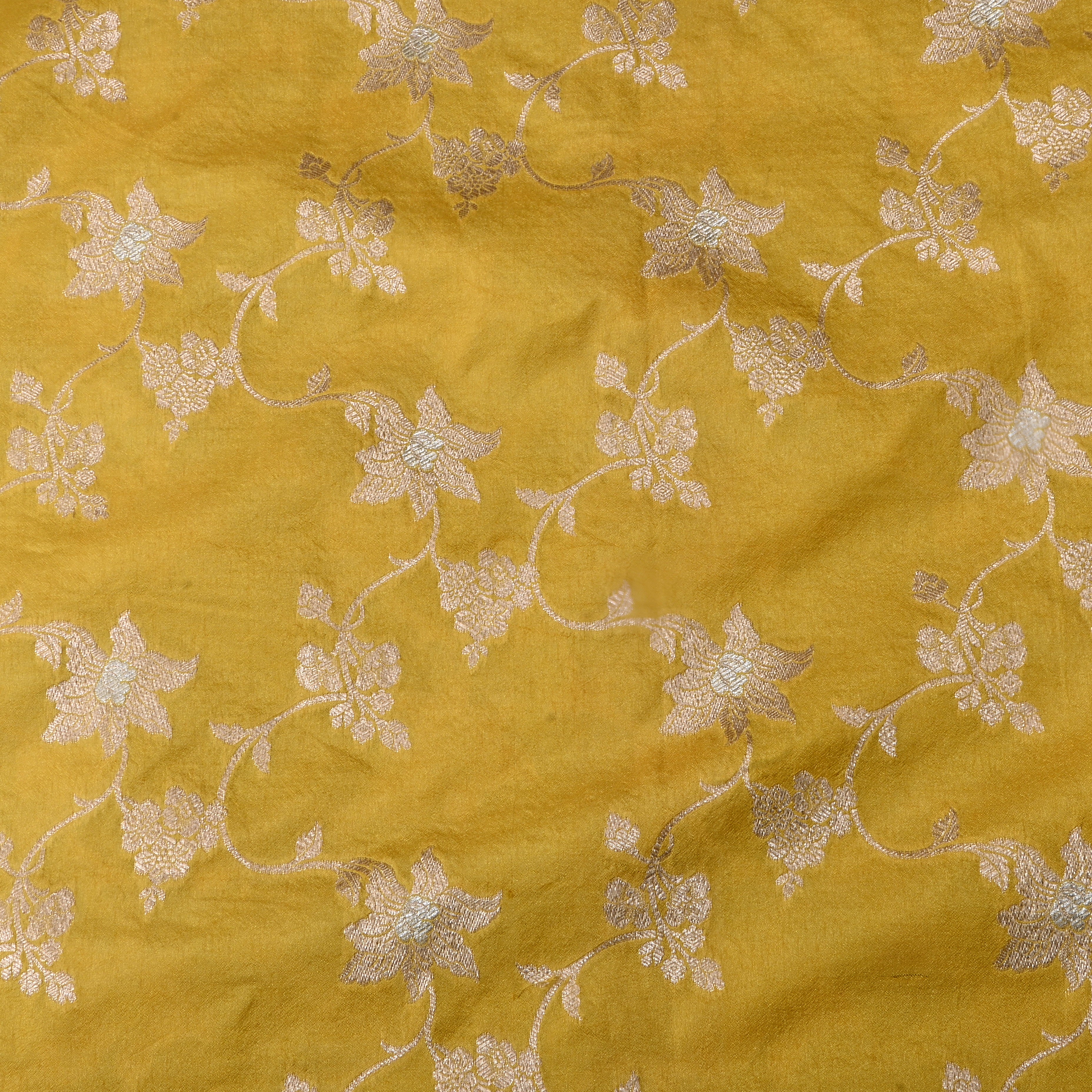 Rich Yellow Floral Jamawar Silk Fabric