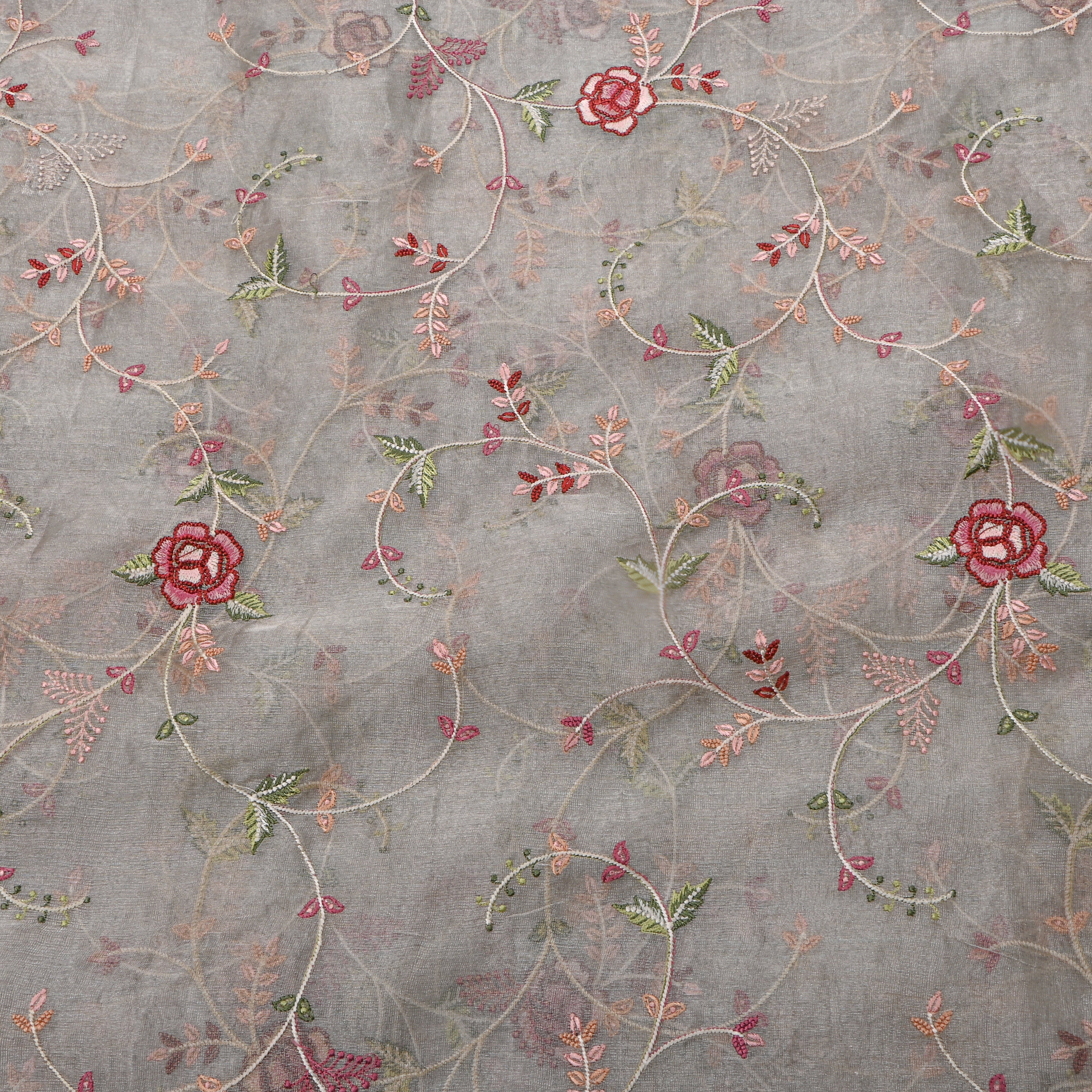 Bright Yellow Tissue Fabric With Floral Jaal Thread Work