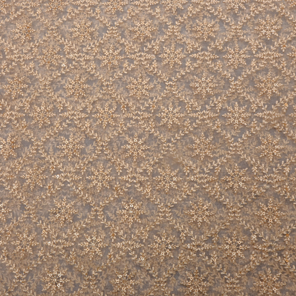 White Gold Embroidered Organza Fabric