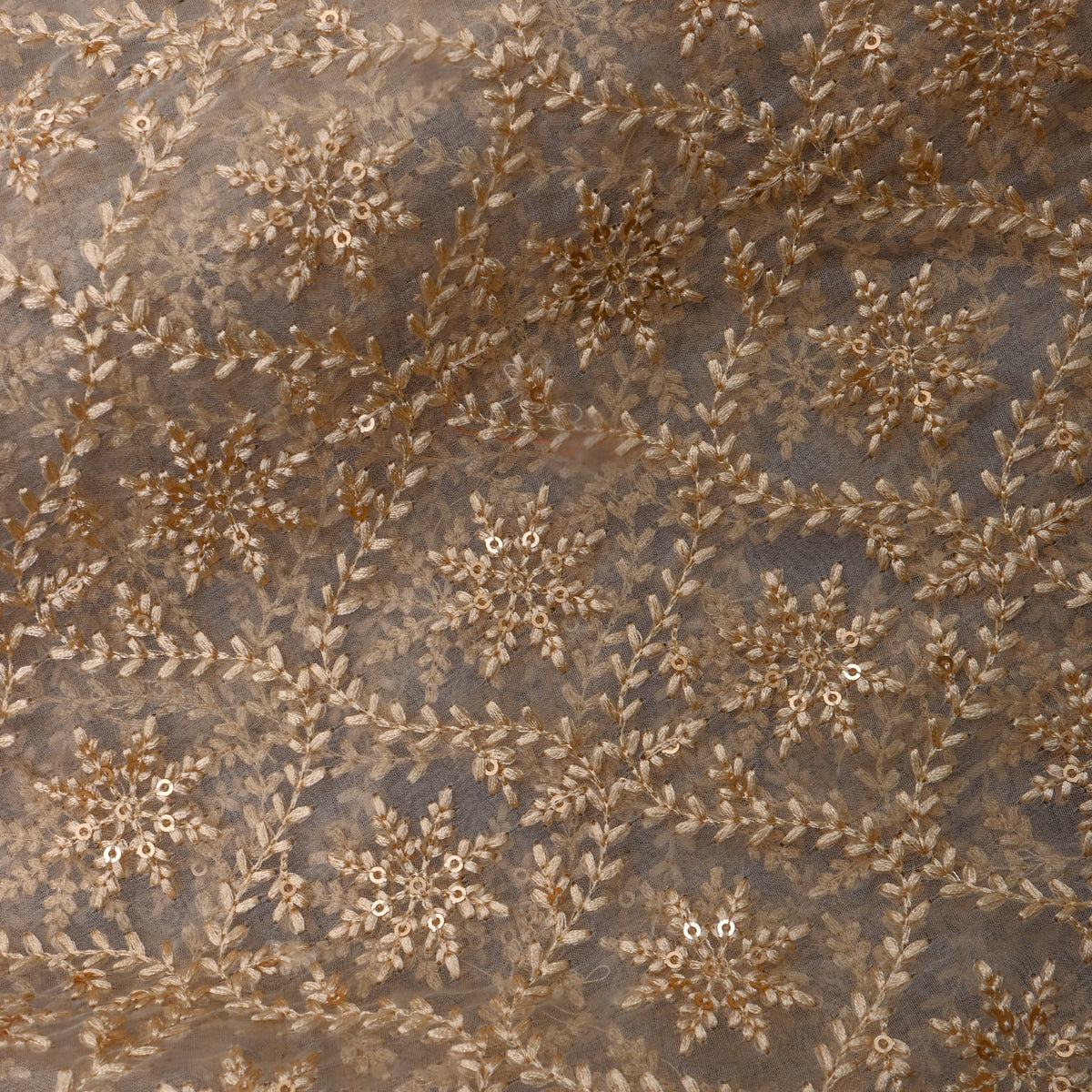 White Gold Embroidered Organza Fabric