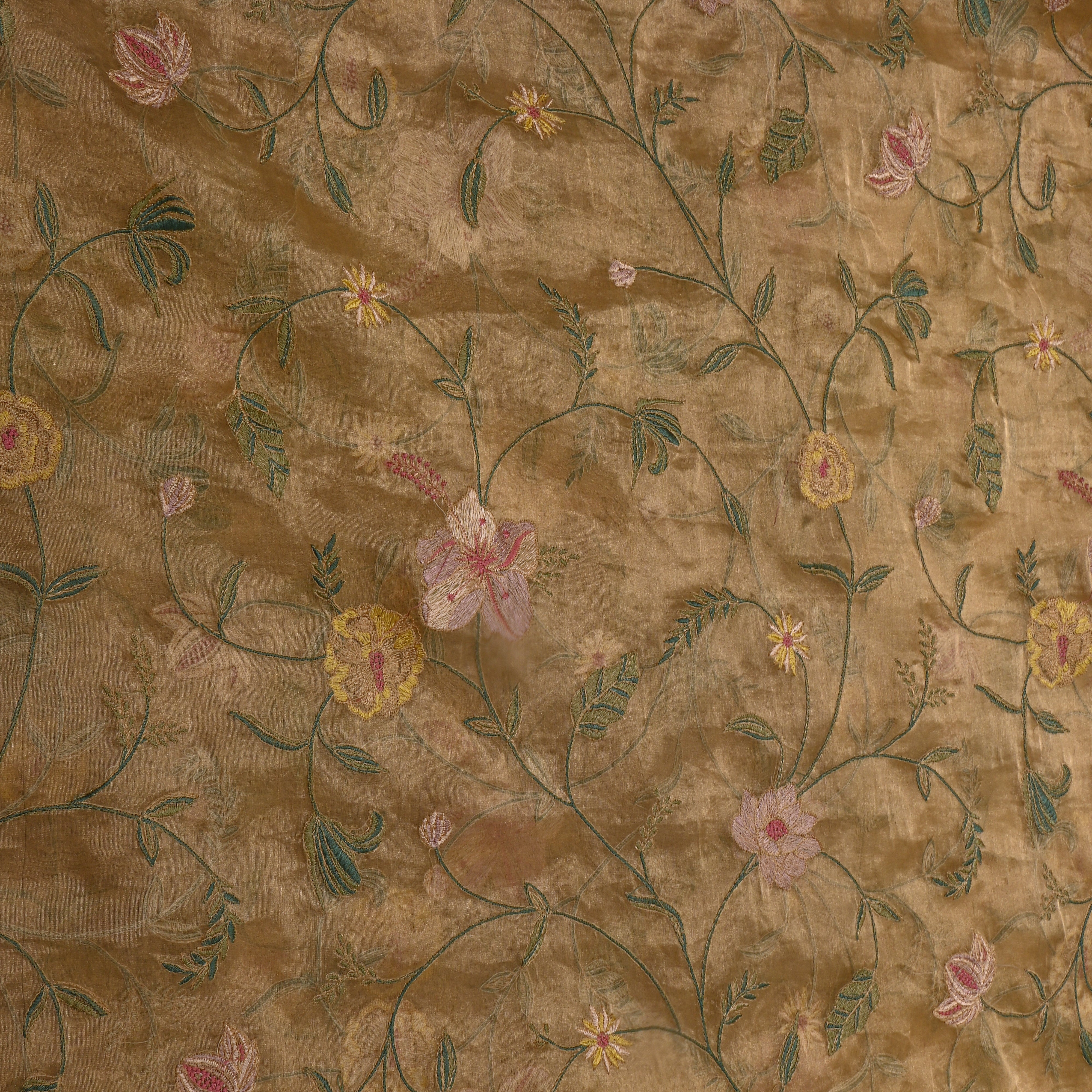 Gold Metallic Thread Jaal Embroidered Tissue
