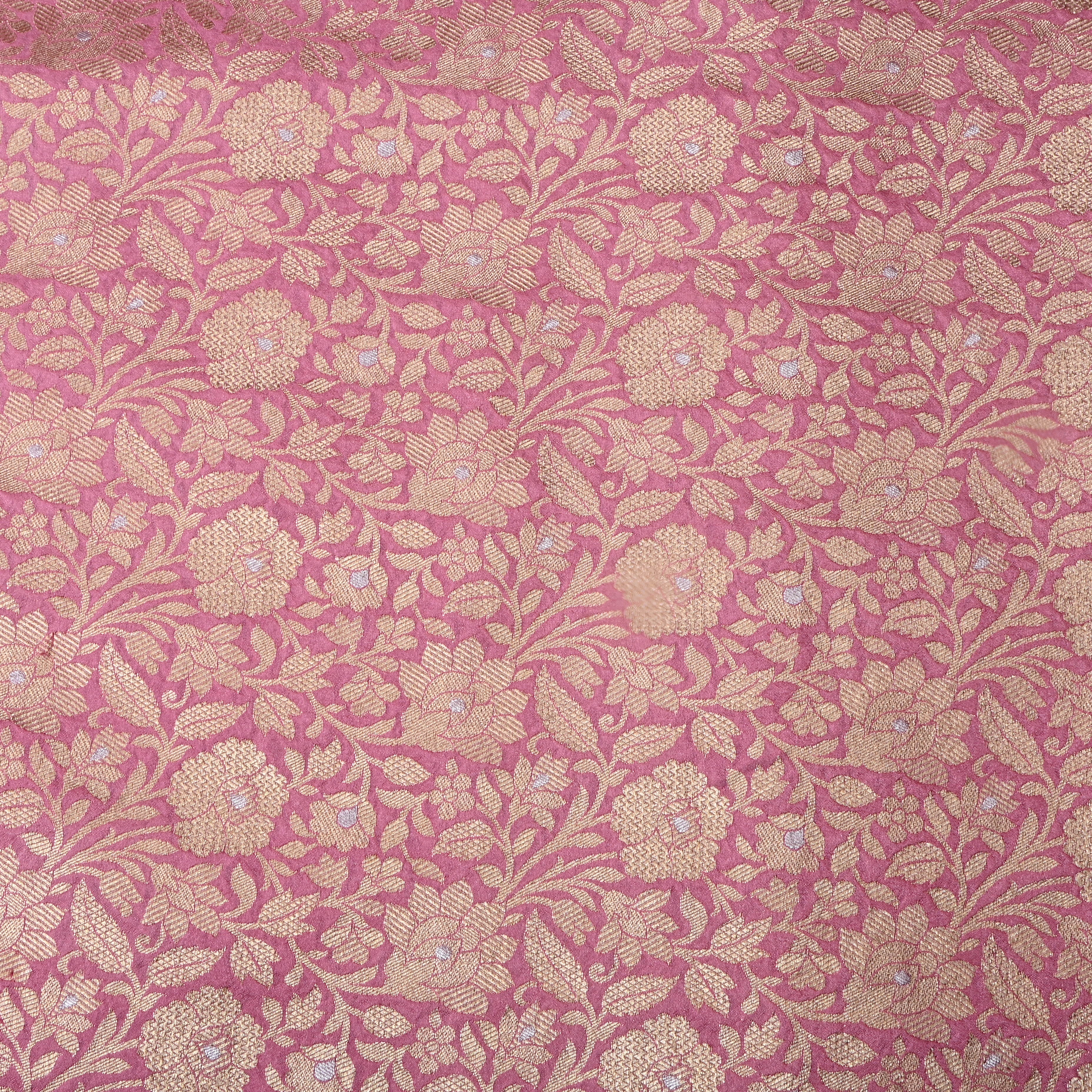 Muted Pink Floral Jamawar Silk Fabric