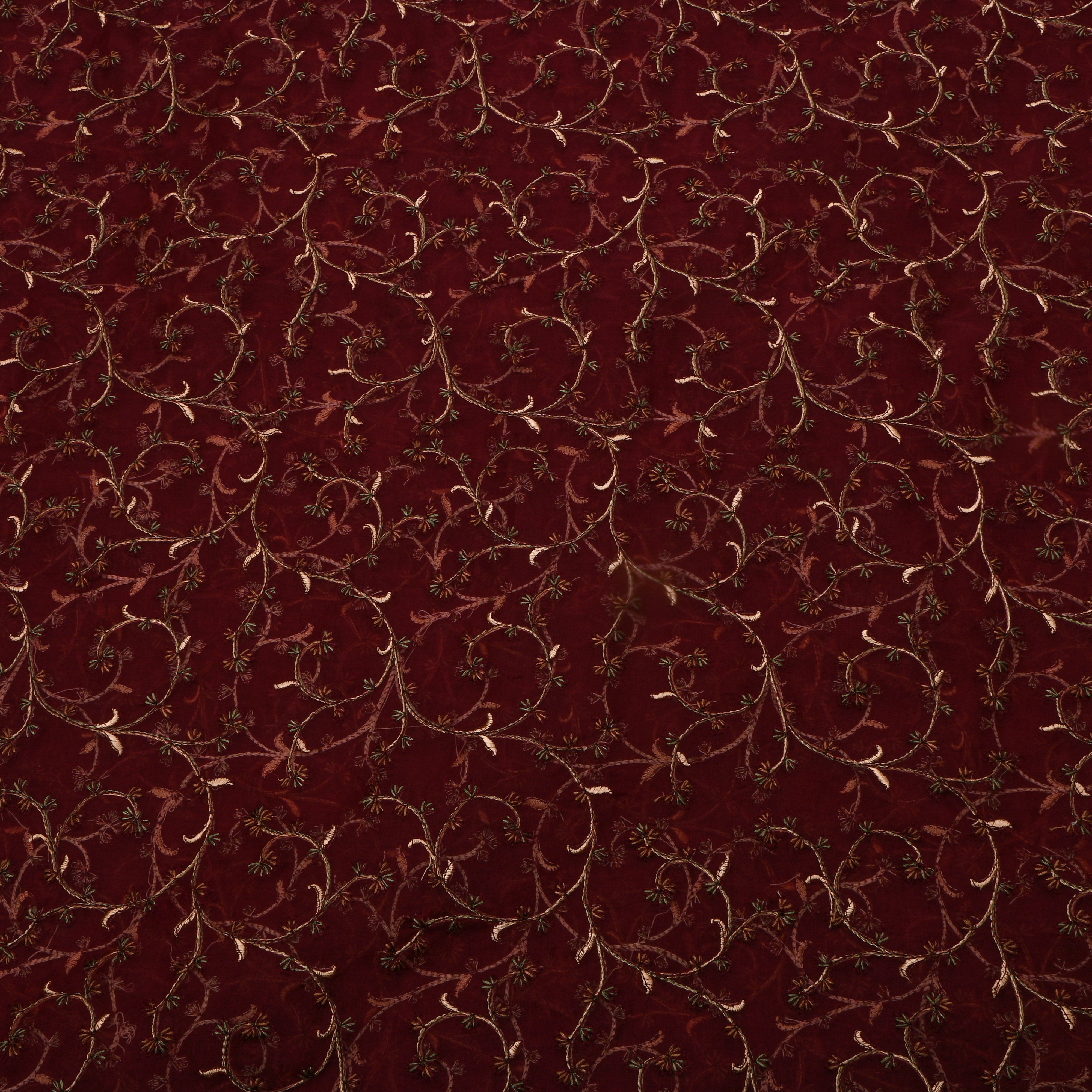 Red Organza With Copper Jaal Thread Work