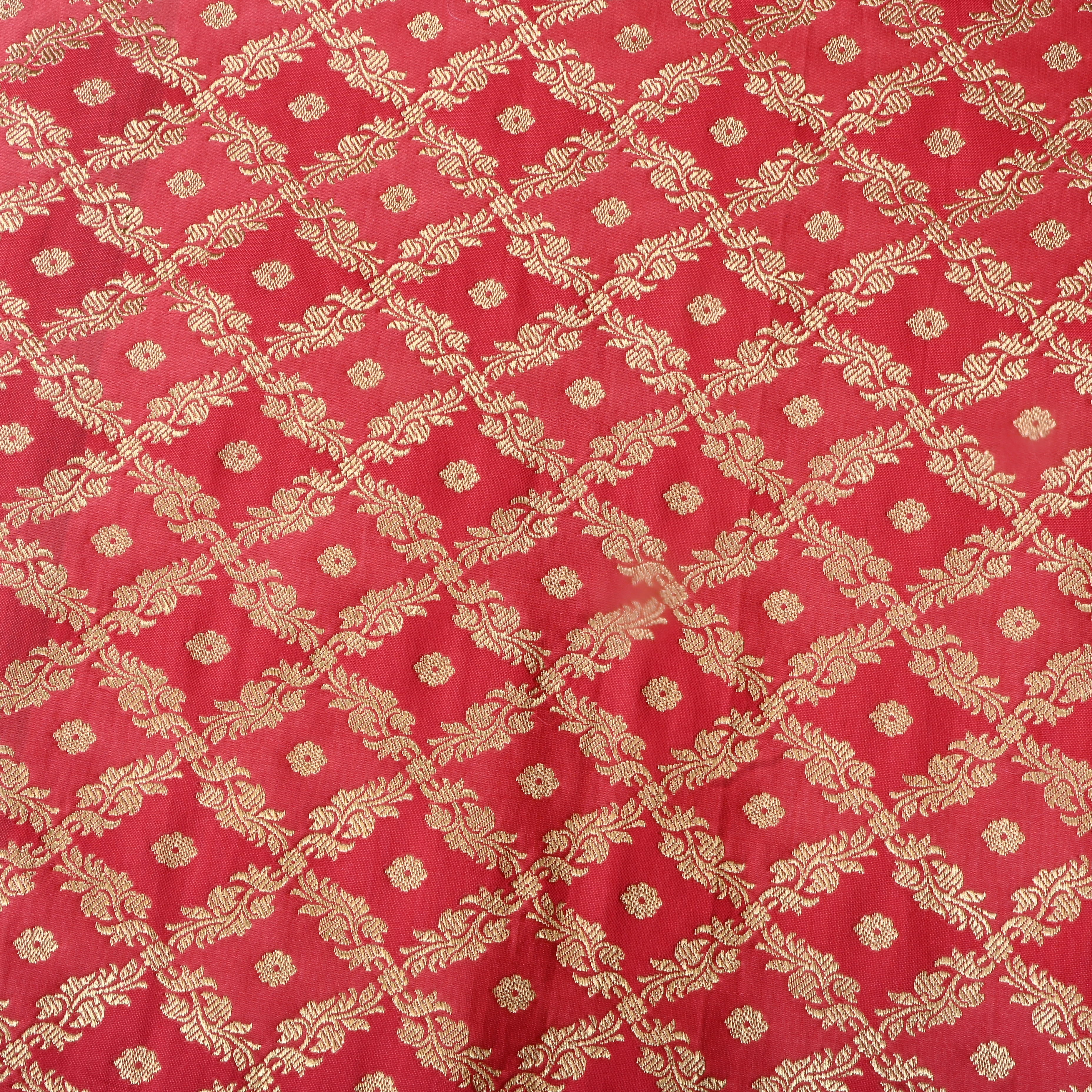 Bright Pink Floral Jamawar Satin Fabric