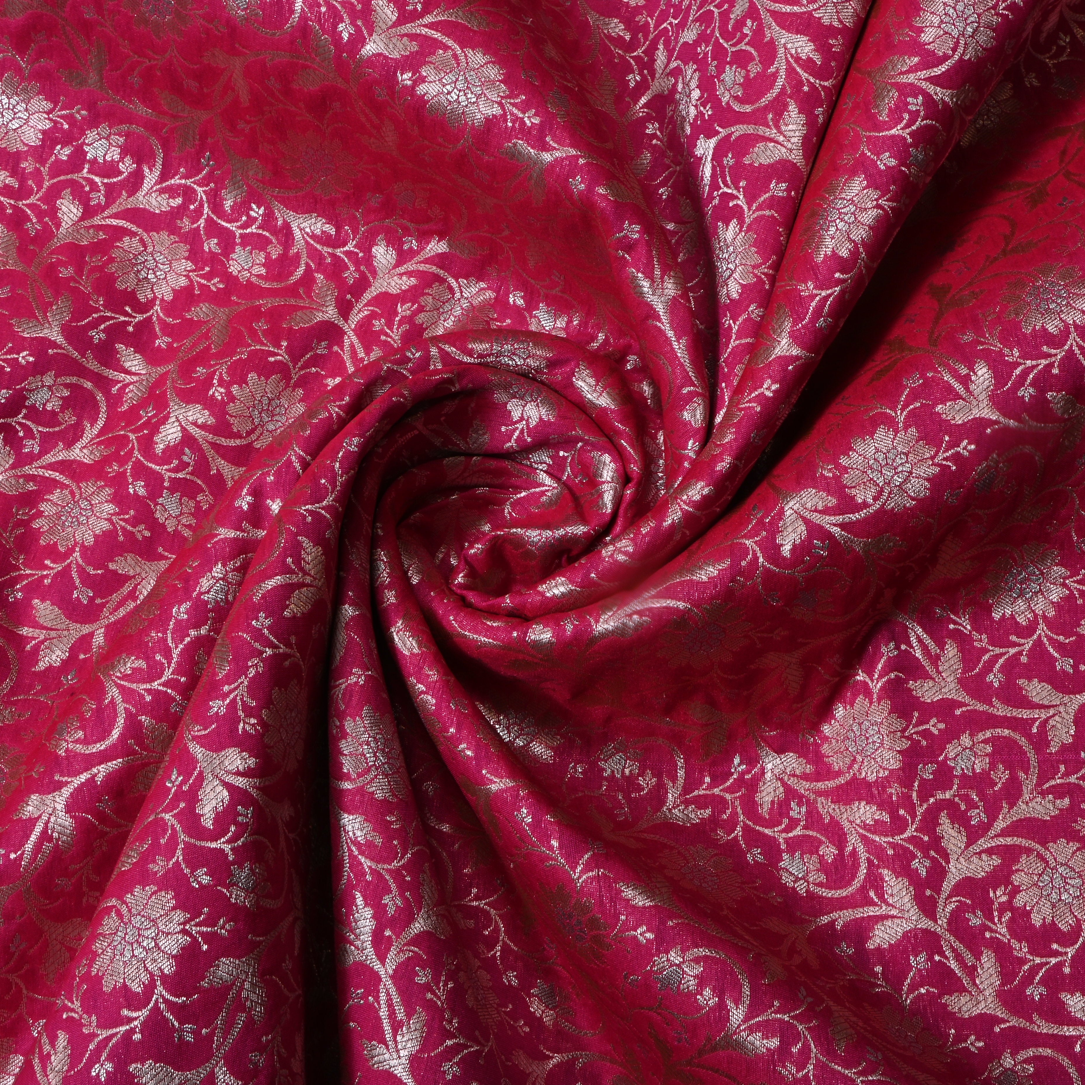 Rich Pink Jamawar Silk Fabric