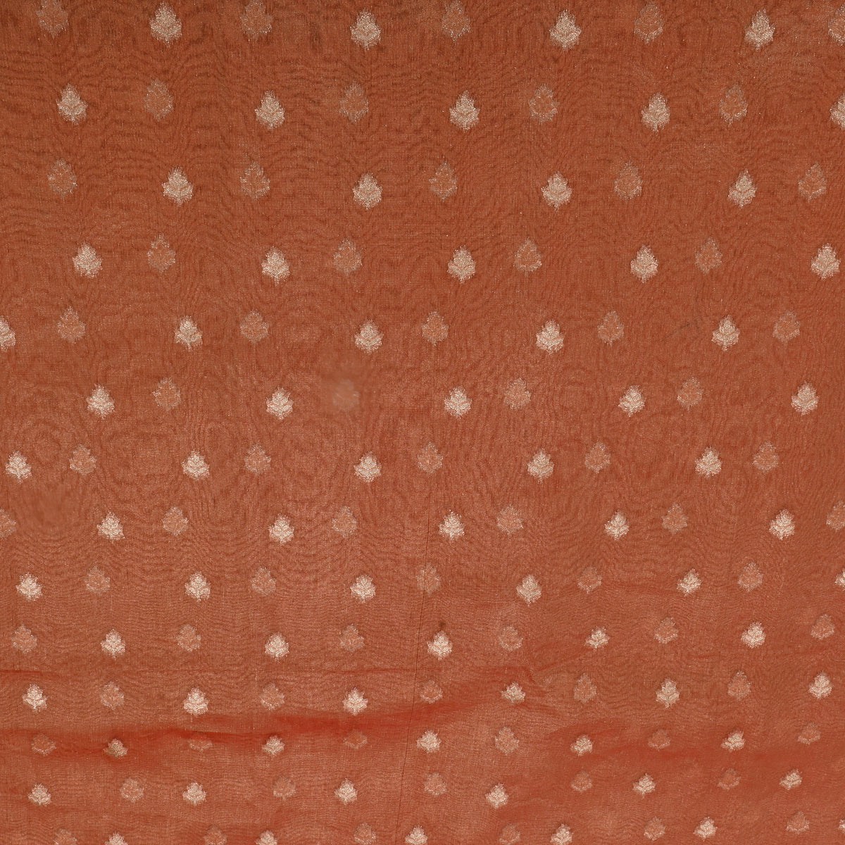 Orange Gold Butti Self Weave Jamawar Tissue Fabric