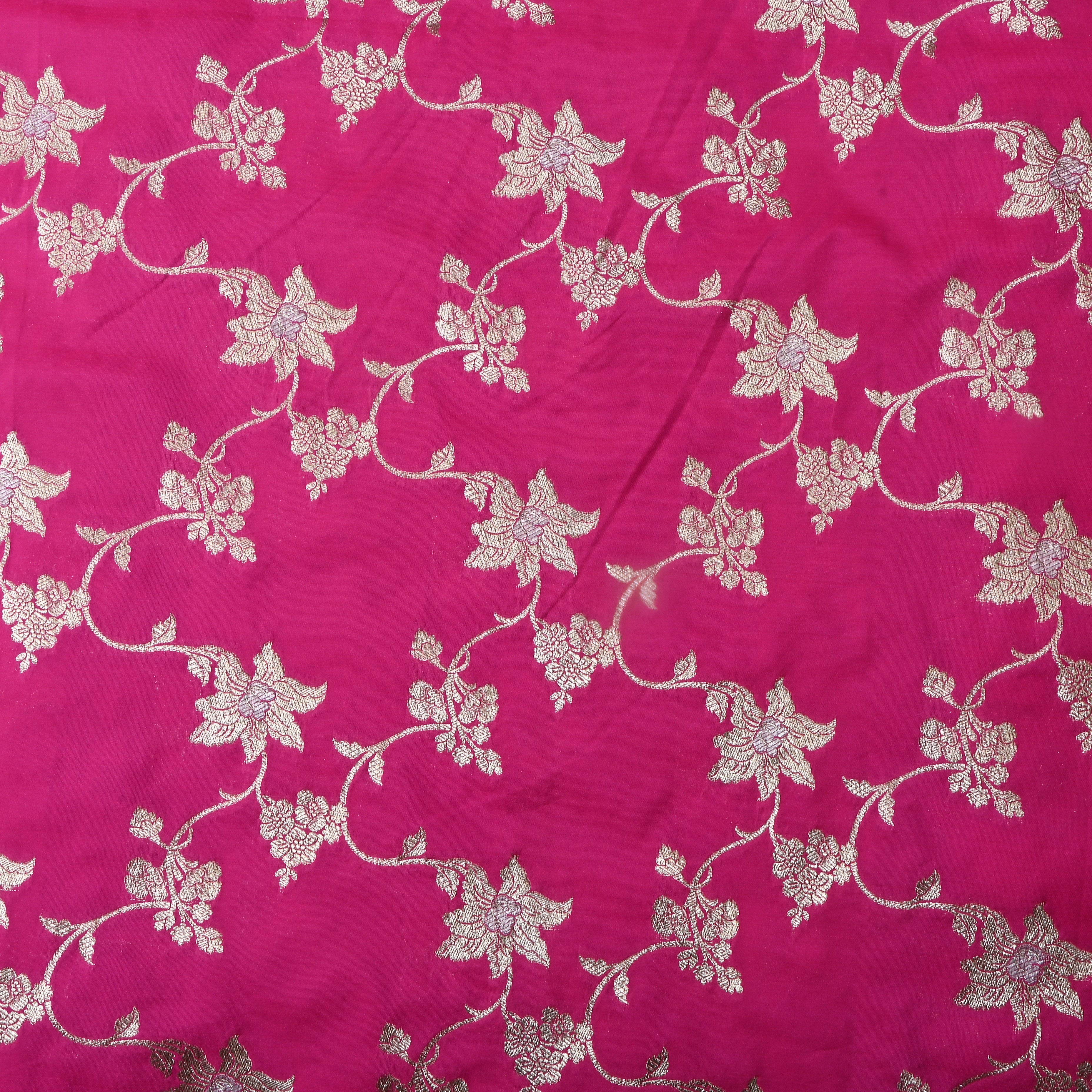 Bright Pink Floral Jamawar Silk Fabric