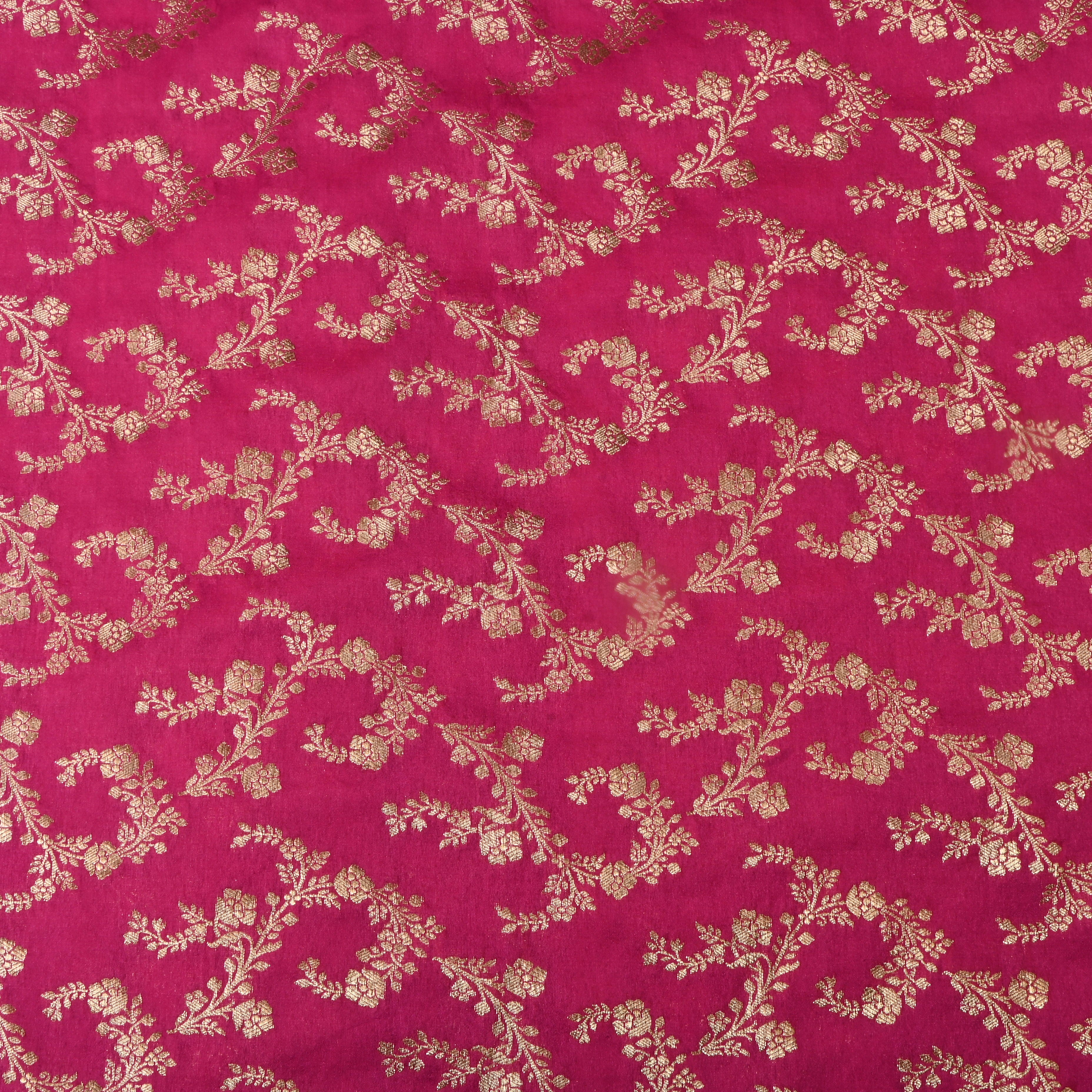 Bright Pink Floral Woven Jamawar Silk Fabric