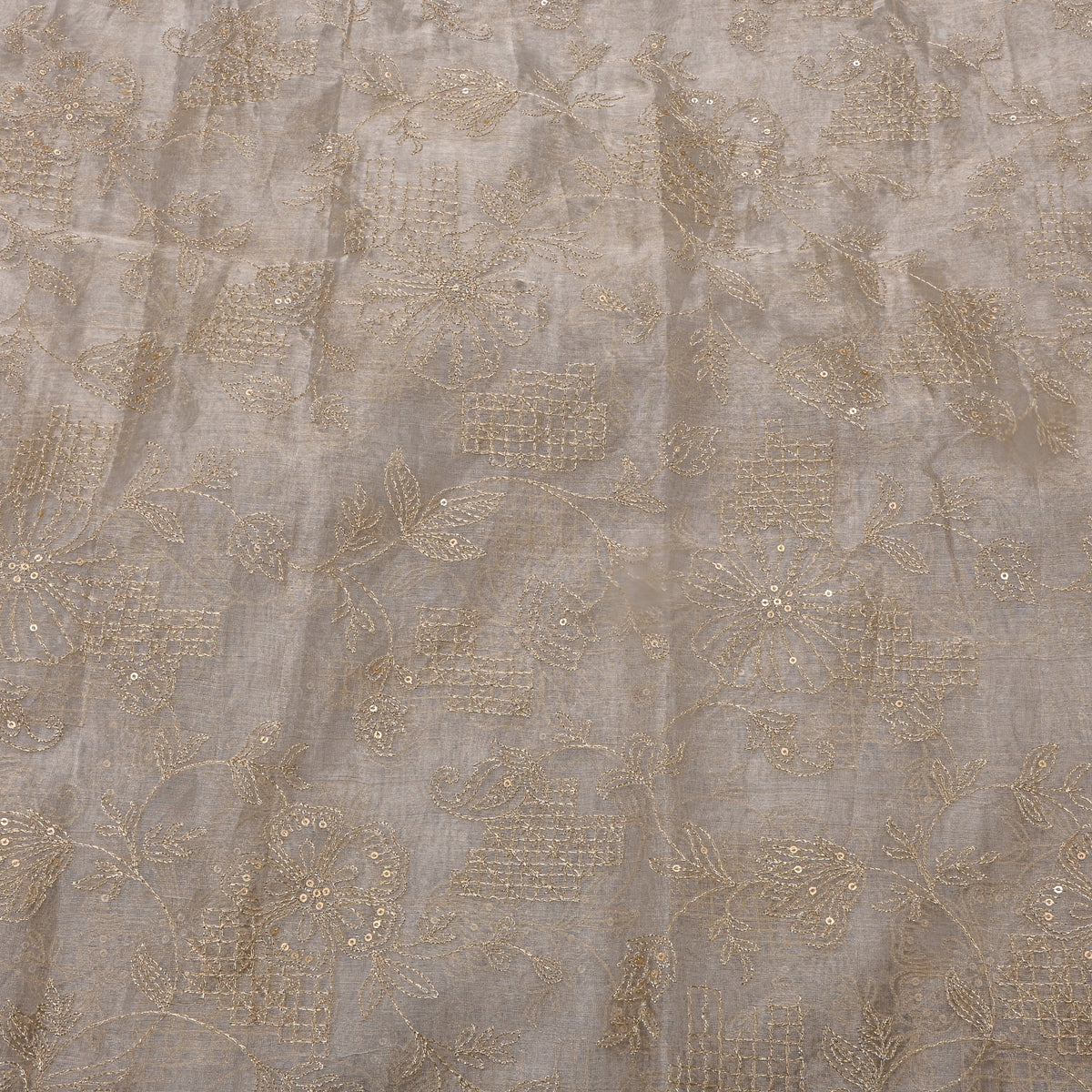 Vanilla Cream Gold Zari Jaal Tissue Fabric