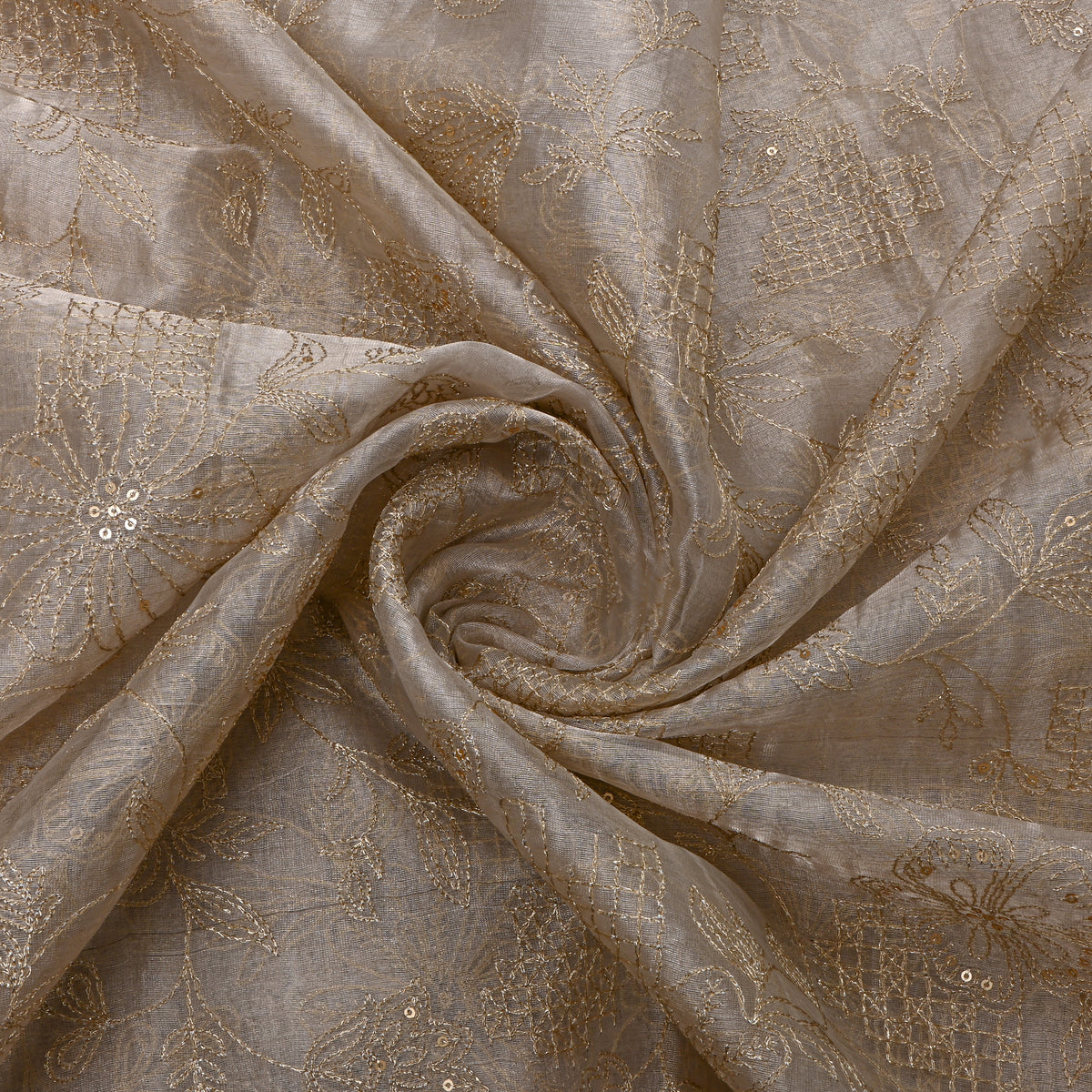 Vanilla Cream Gold Zari Jaal Tissue Fabric