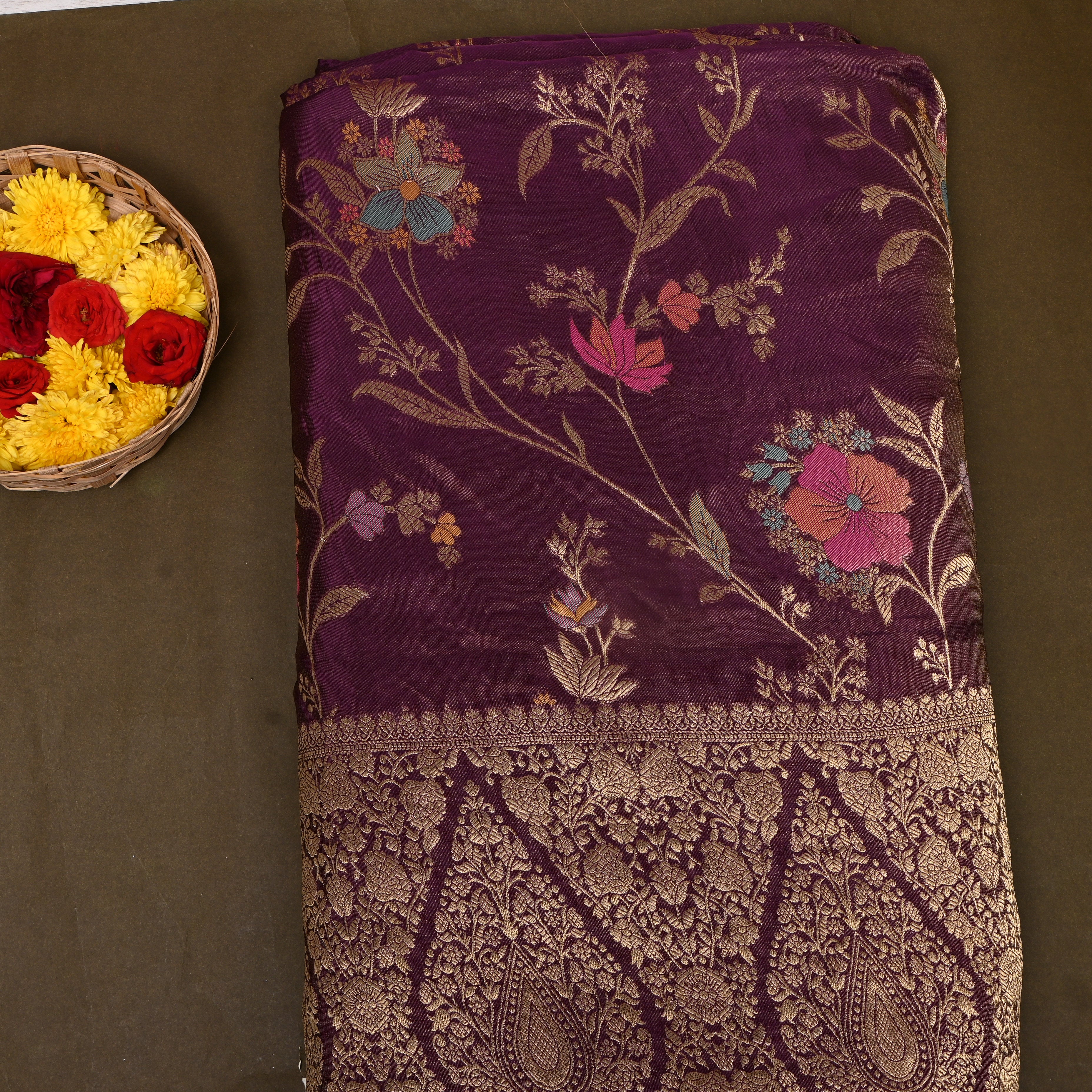 Deep Wine Floral Vine Jamawar Tissue