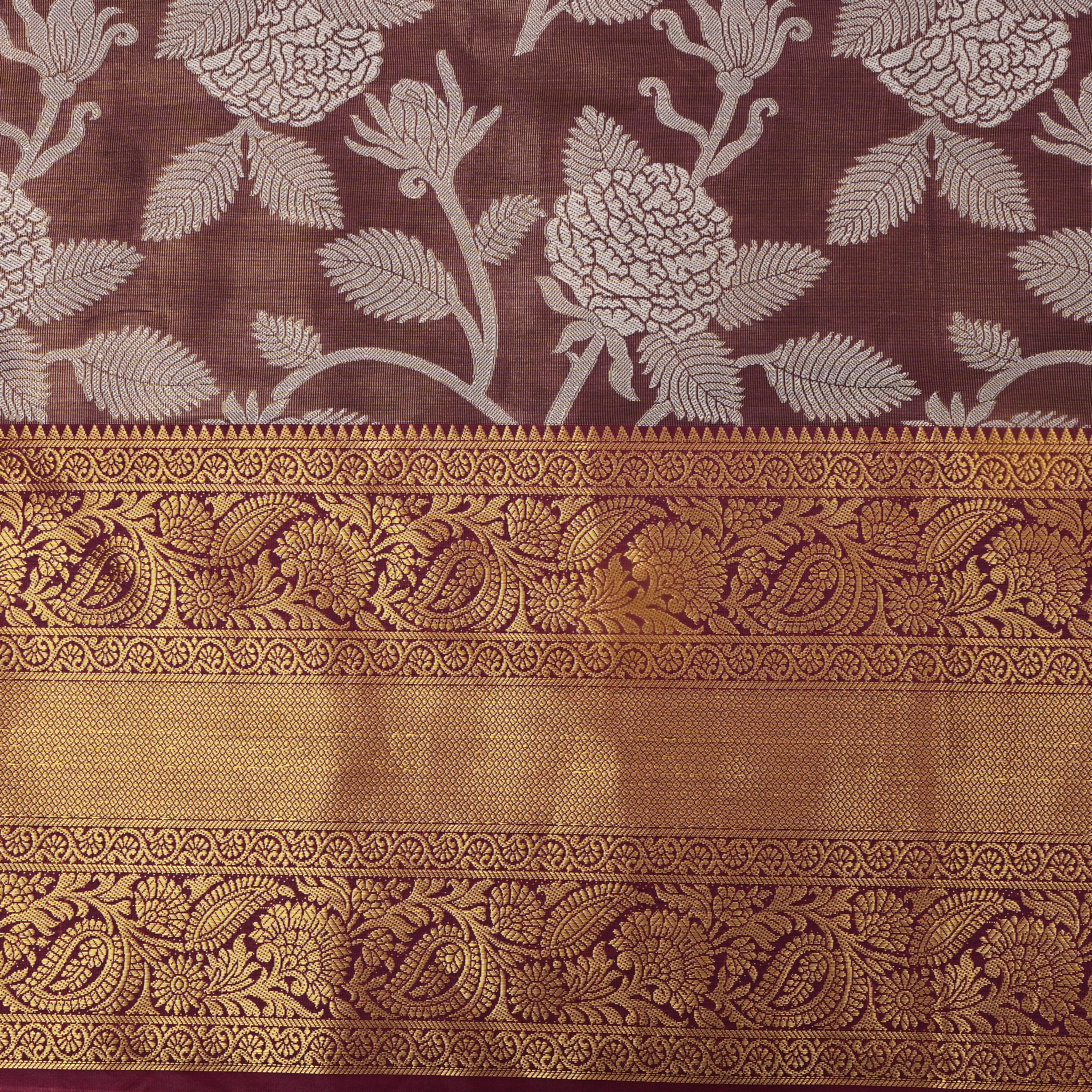 Espresso Brown Antique Gold Floral Jaal Kanchi Fabric
