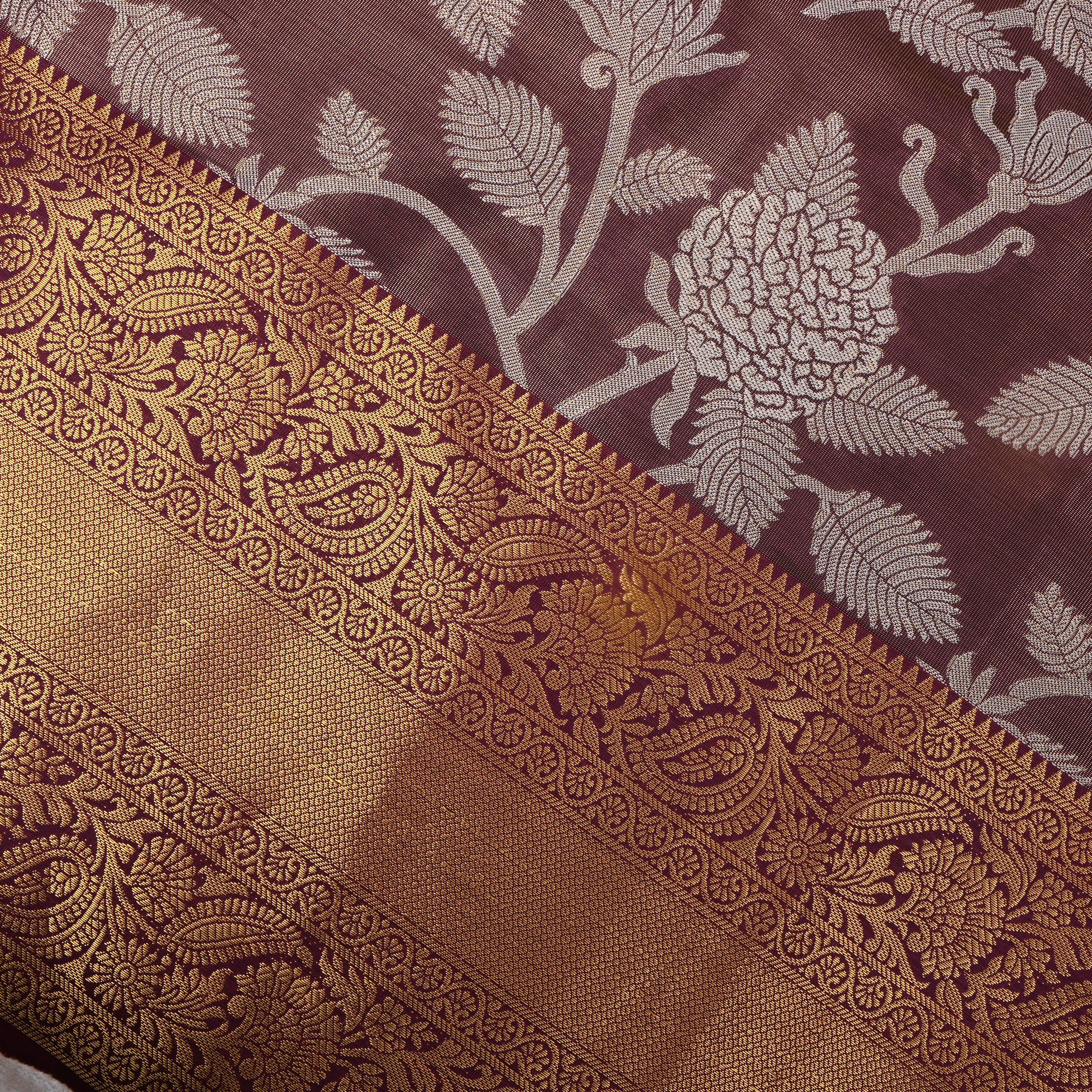 Espresso Brown Antique Gold Floral Jaal Kanchi Fabric