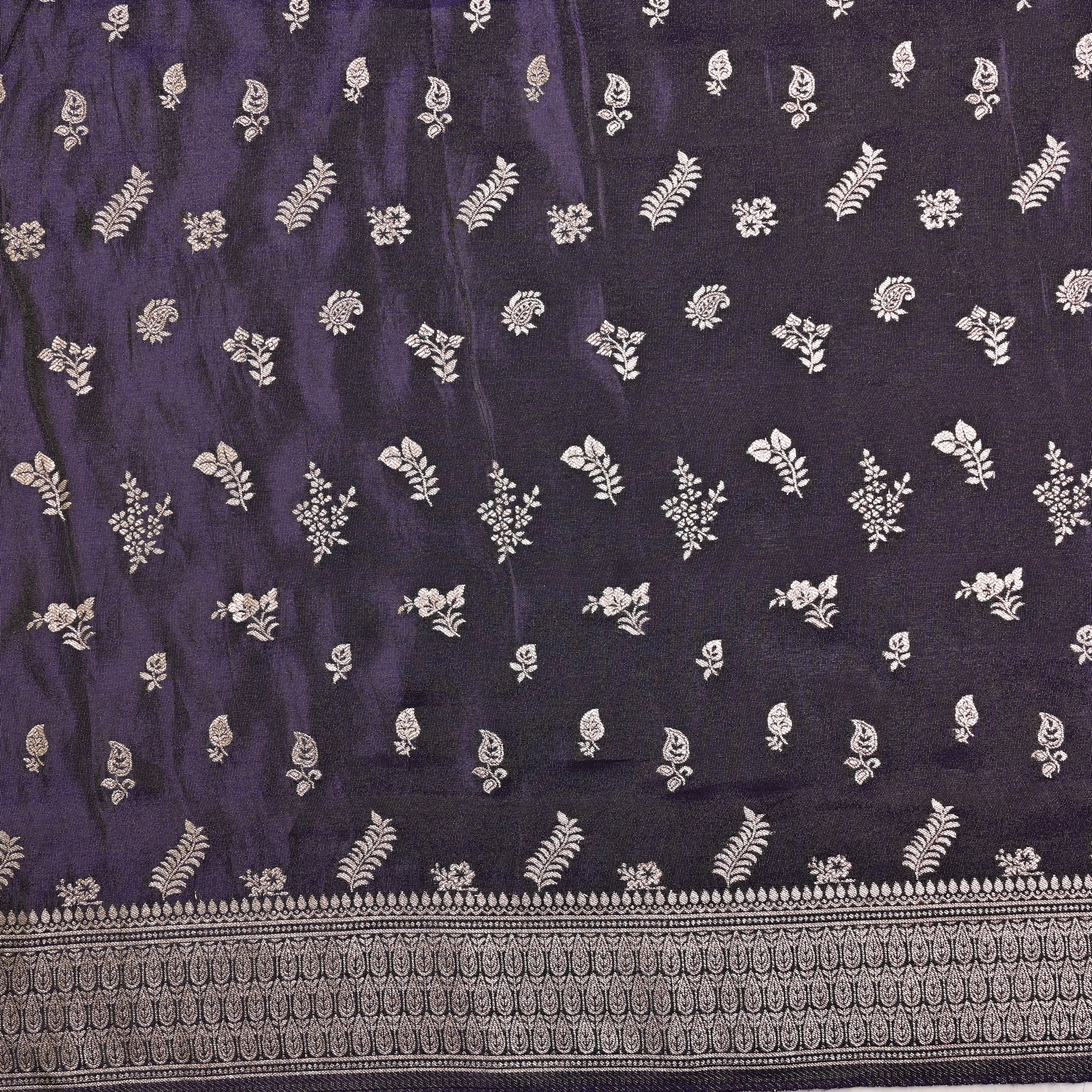 Dark Purple Jamawar Tissue Fabric With Designer Border