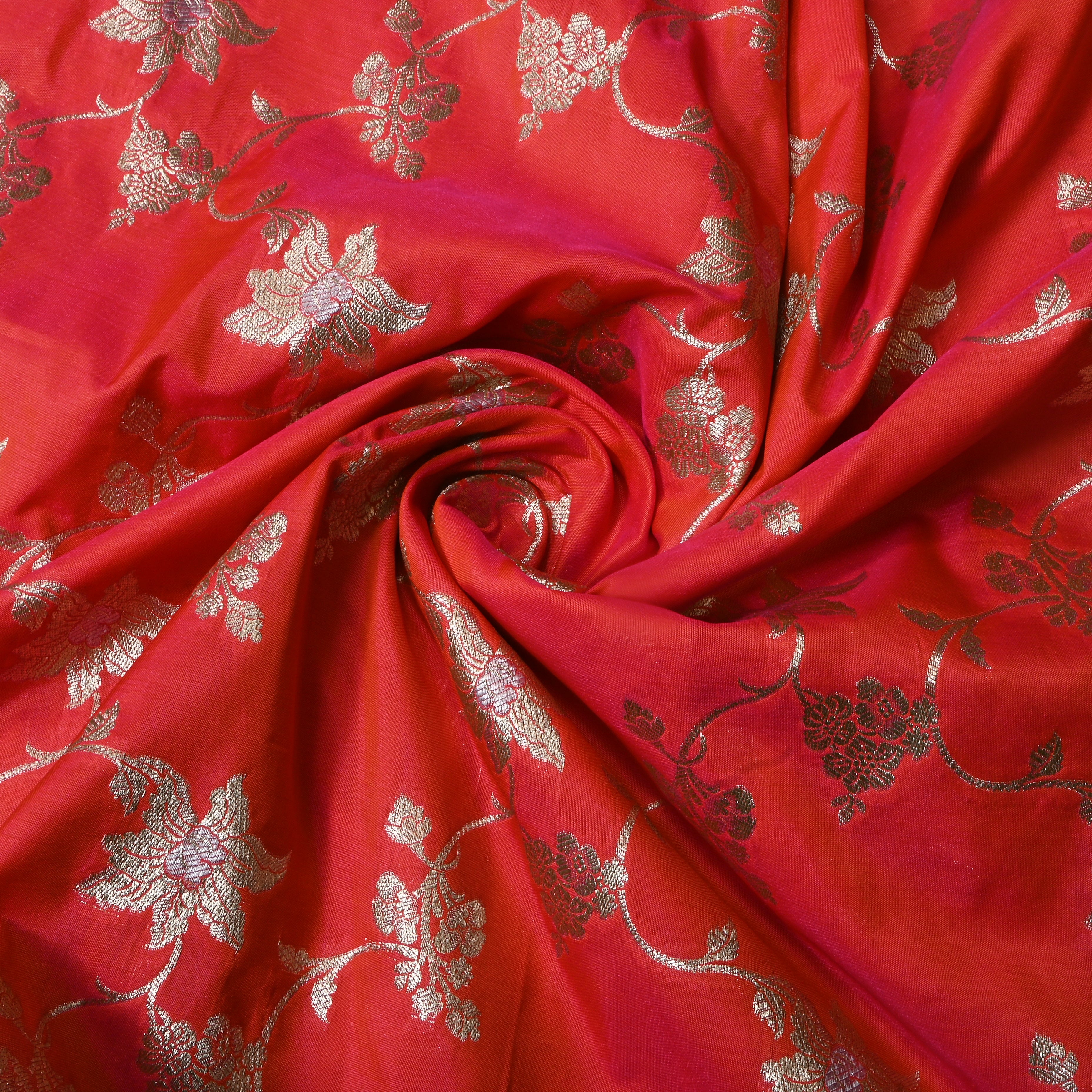 Dark Reddish Pink Floral Jamawar Silk Fabric