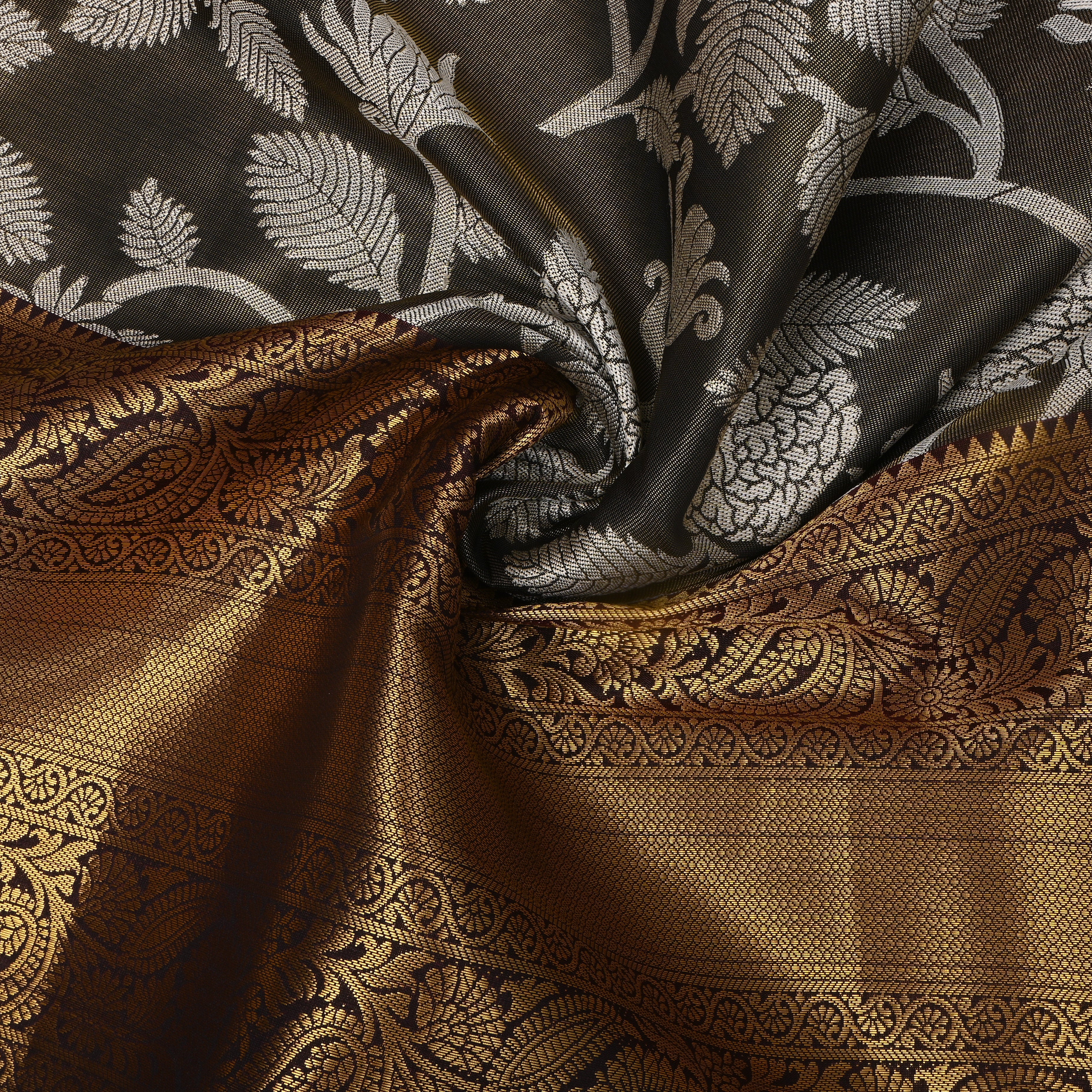 Lignt Brown Antique Gold Floral Jaal Kanchi Fabric