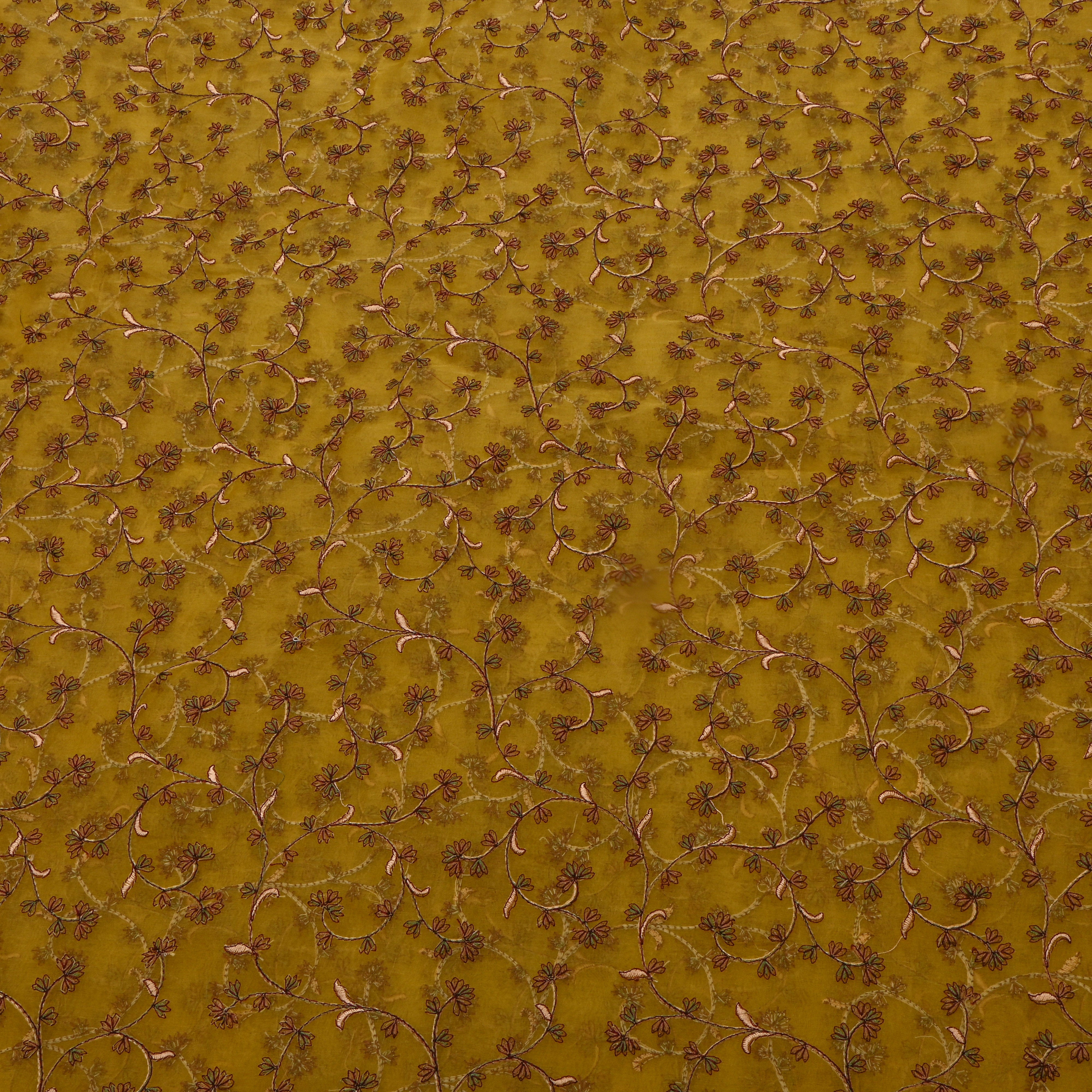Yellow Organza With Copper Jaal Thread Work